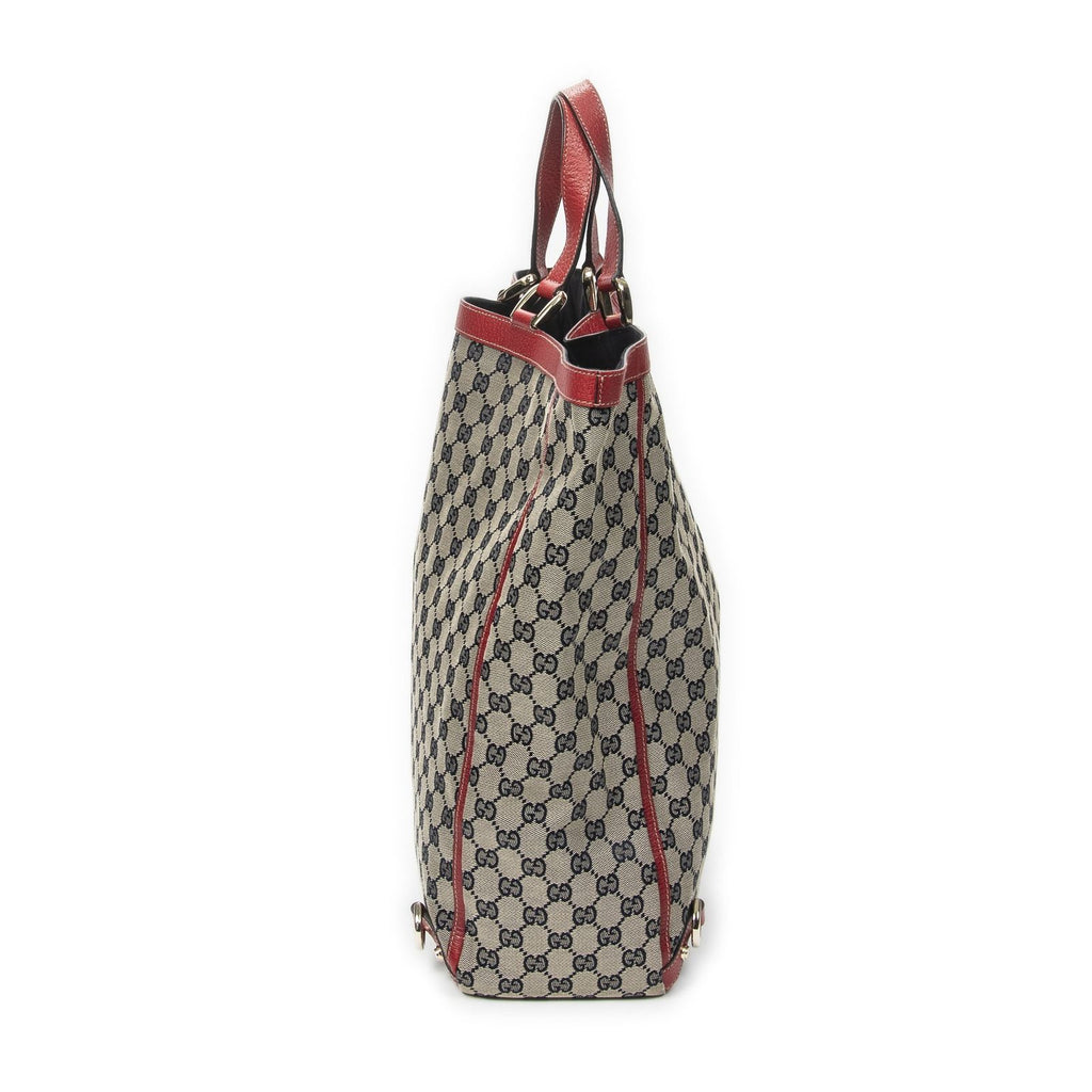 Gucci Abbey D-ring Vertical Tote Red Navy Beige GG Canvas — view 4