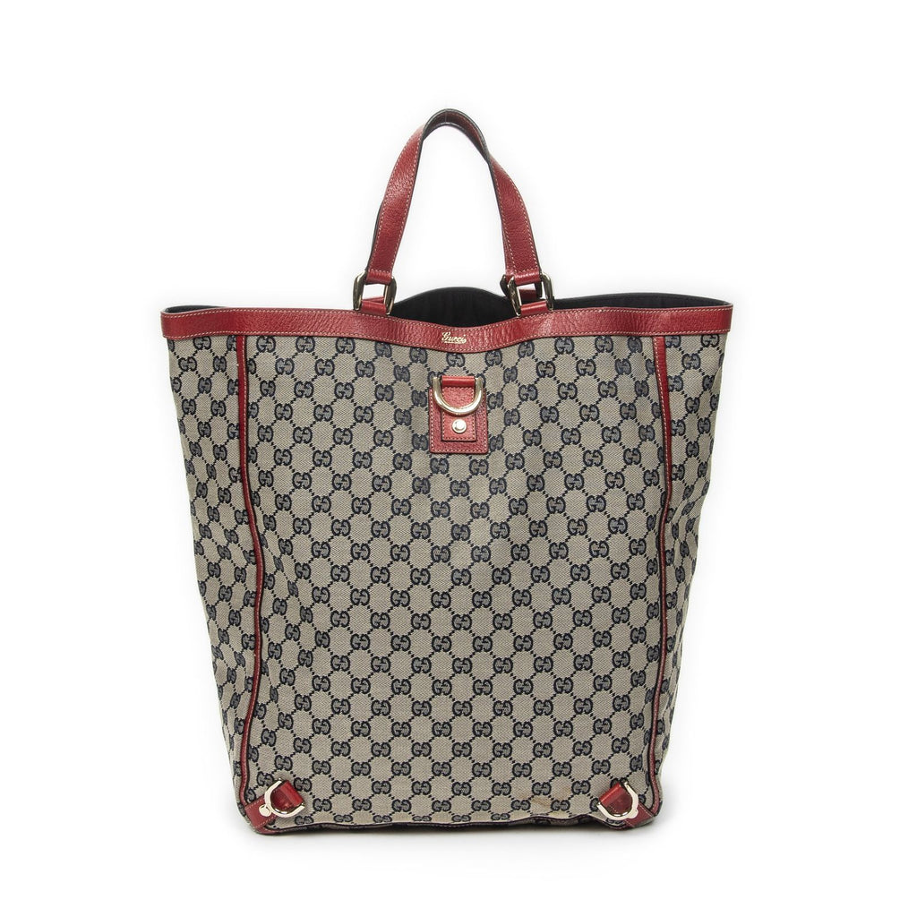 Gucci Abbey D-ring Vertical Tote Red Navy Beige GG Canvas