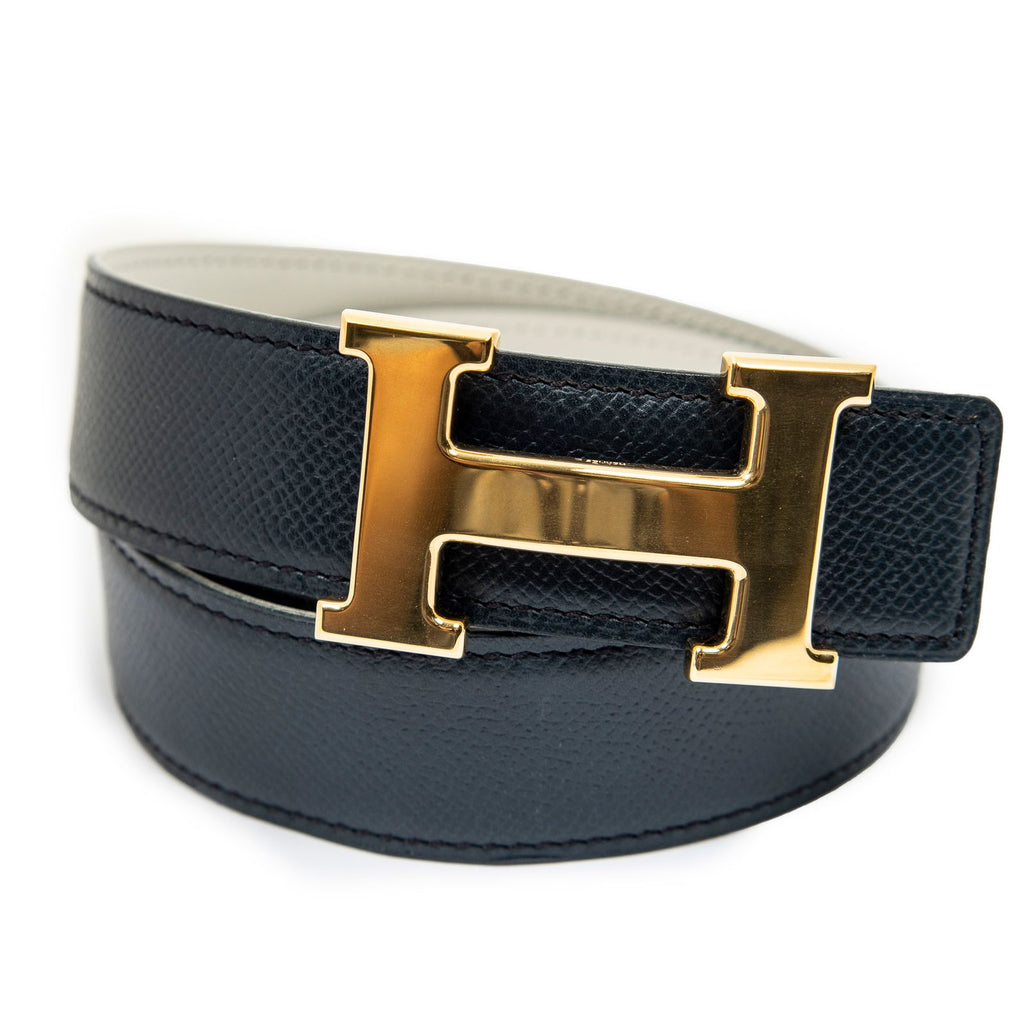 Hermes Constance Belt 32 Navy Ivory Courchevel Leather