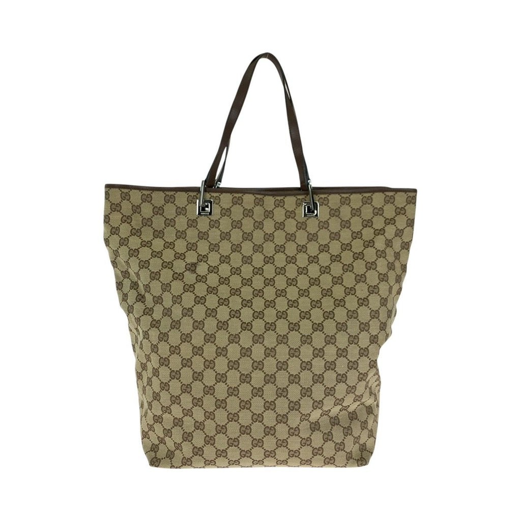 Gucci Beige Brown Silver GG Canvas Leather Tote Shoulder