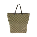 Gucci Beige Brown Silver GG Canvas Leather Tote Shoulder