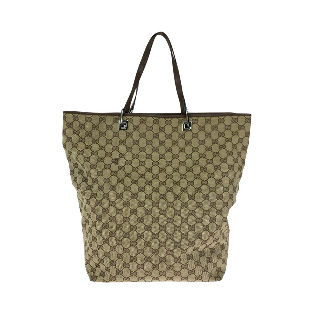 Gucci Beige Brown Silver GG Canvas Leather Tote Shoulder