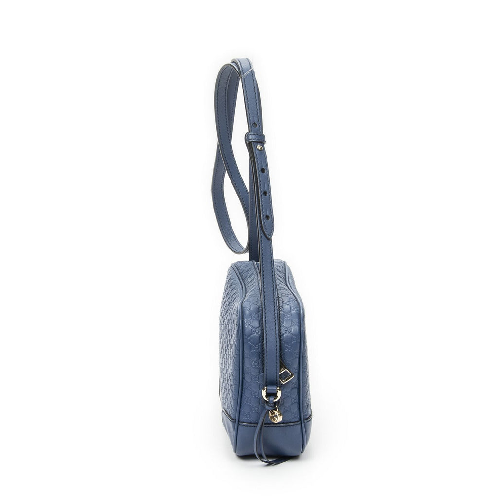 Gucci Bree Cross Belt Bag Blue Micro Guccissima Leather — view 3