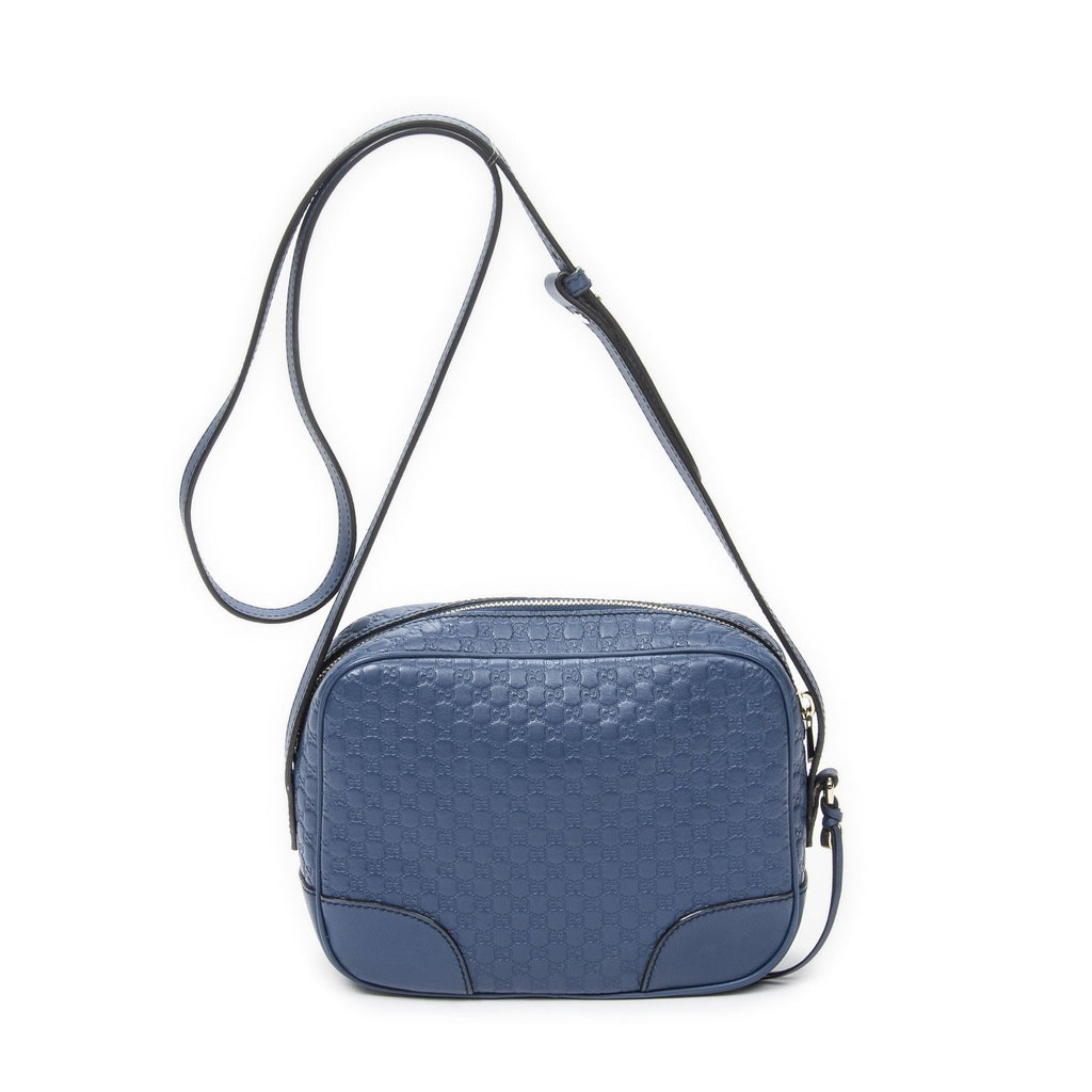 Gucci Bree Cross Belt Bag Blue Micro Guccissima Leather