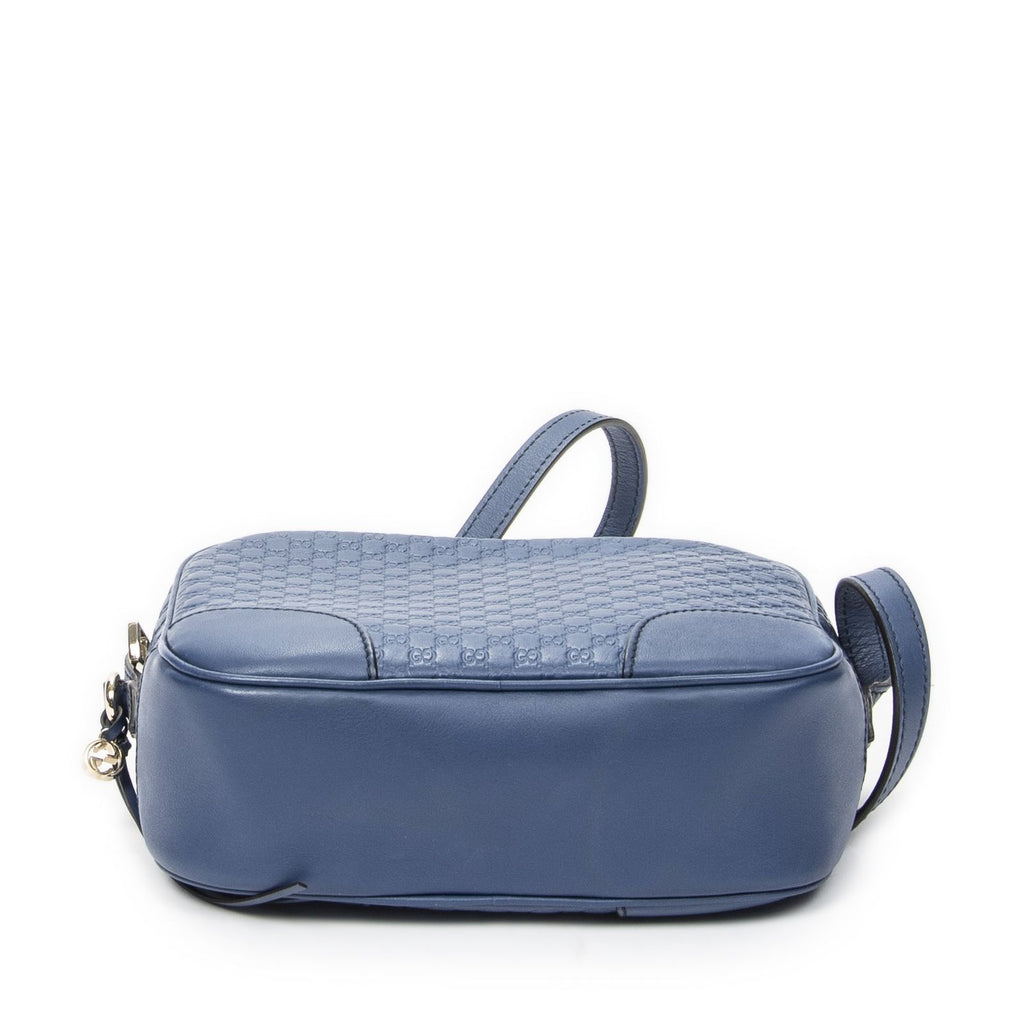Gucci Bree Cross Belt Bag Blue Micro Guccissima Leather — view 6