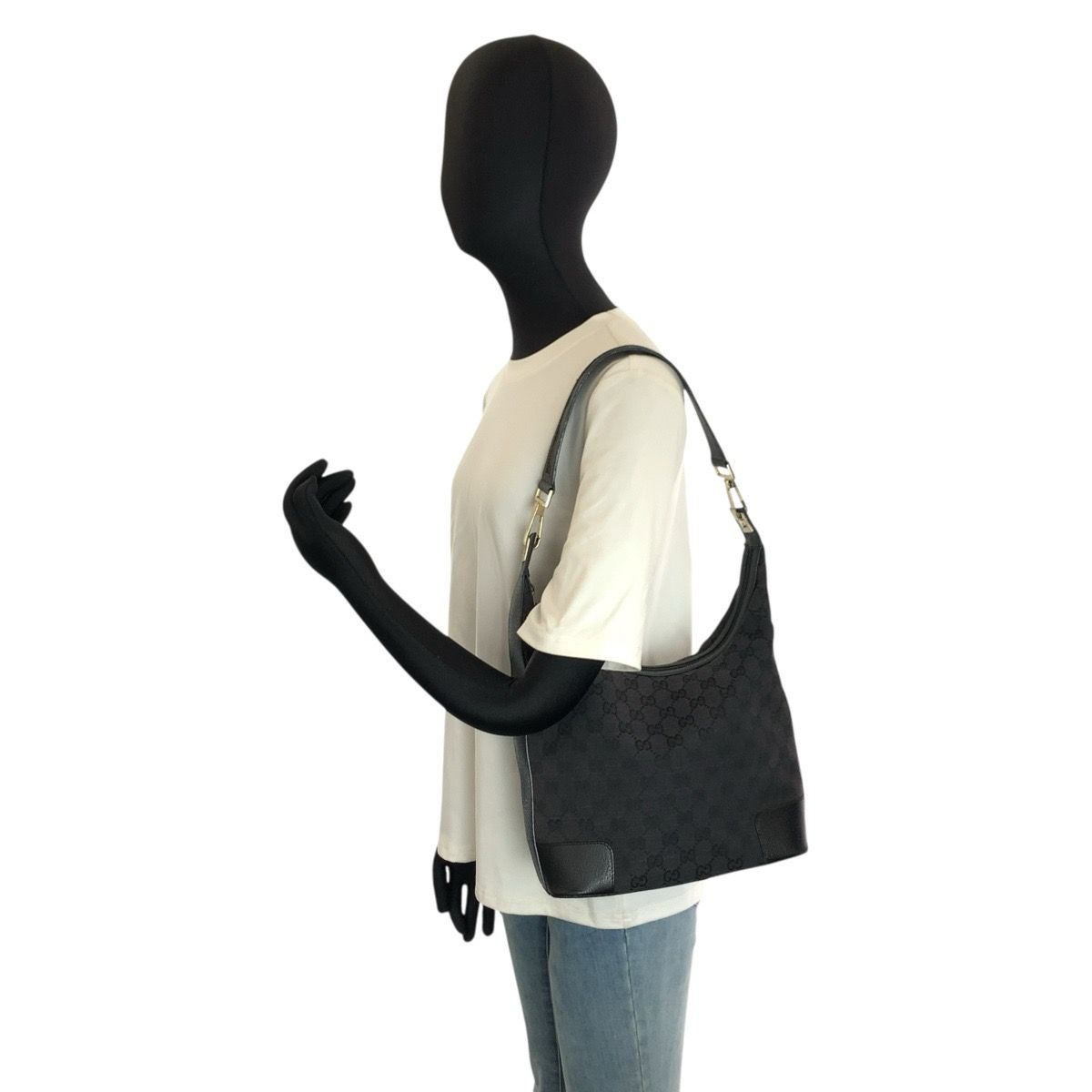 Gucci Black Gold GG Canvas Leather Shoulder — view 6