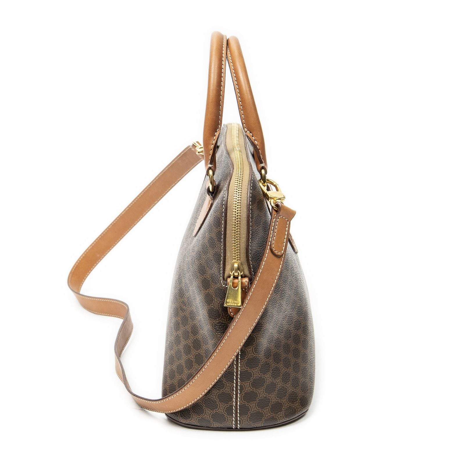 Celine Dome Top Handle Brown Macadam Canvas — view 4