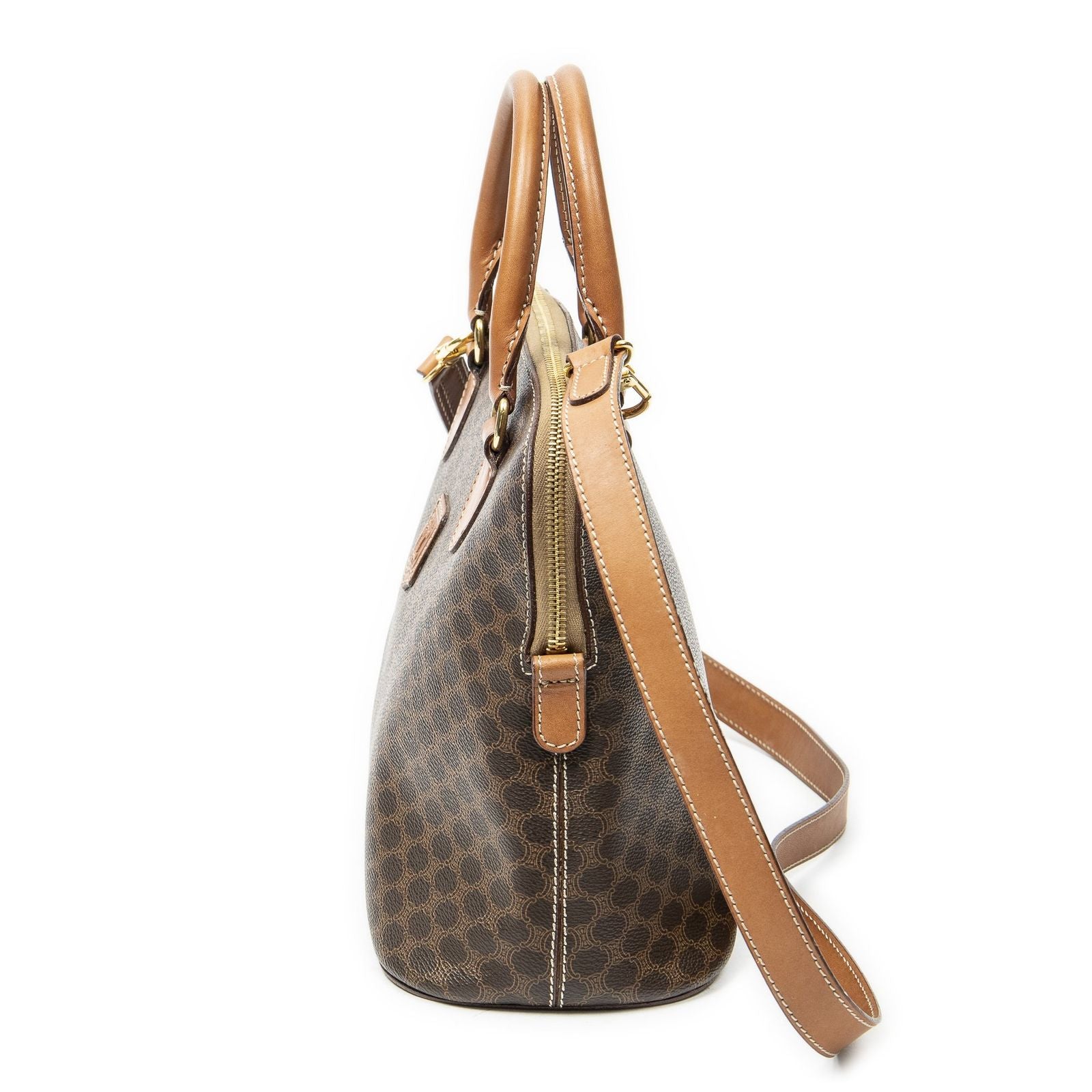 Celine Dome Top Handle Brown Macadam Canvas — view 3