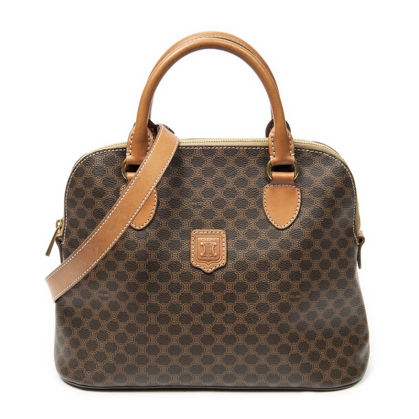 Celine Dome Top Handle Brown Macadam Canvas