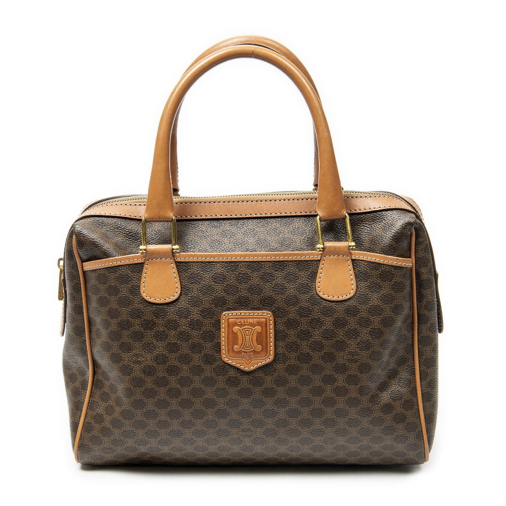 Celine Vintage Small Slip Pocket Boston Brown Macadam Canvas Shoulder