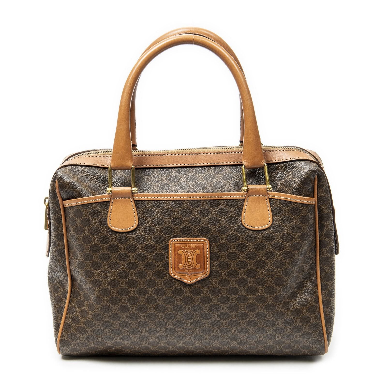Celine Vintage Small Slip Pocket Boston Brown Macadam Canvas Shoulder