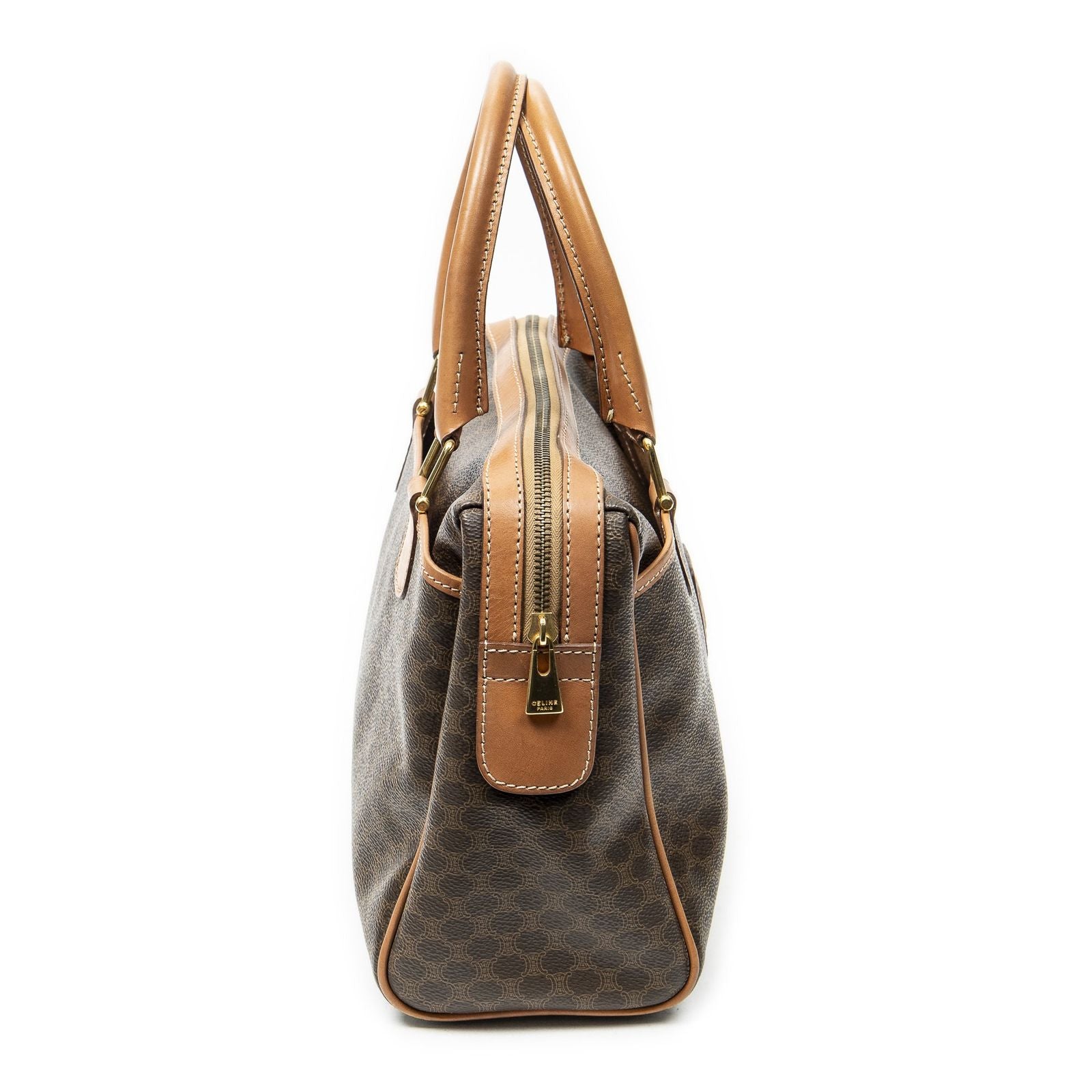 Celine Vintage Small Slip Pocket Boston Brown Macadam Canvas Shoulder — view 4