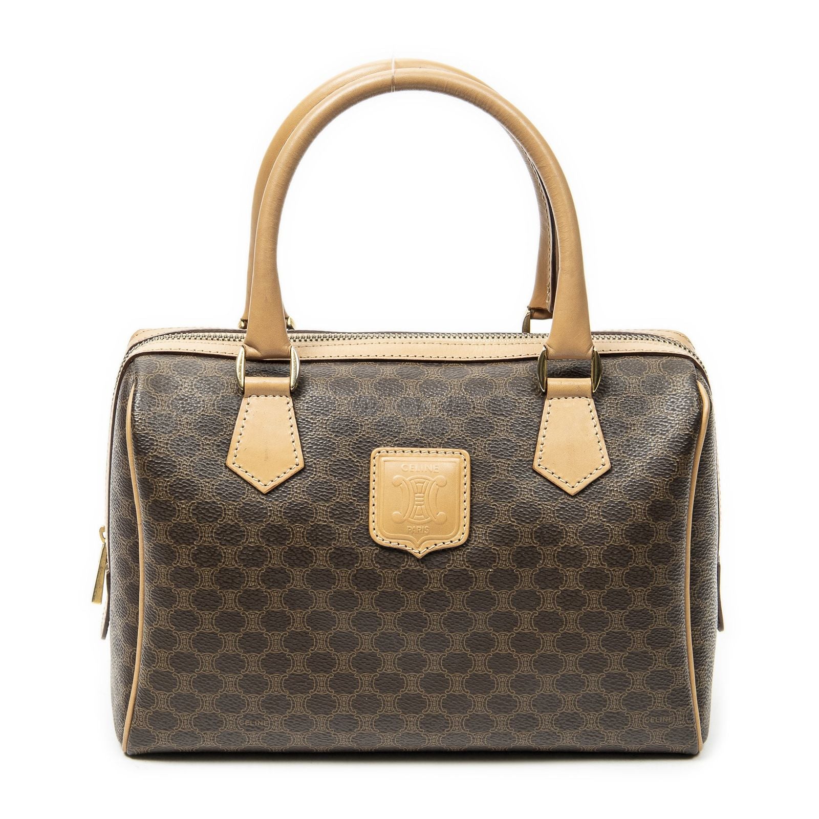 Celine Small Boston Brown Macadam Canvas Shoulder