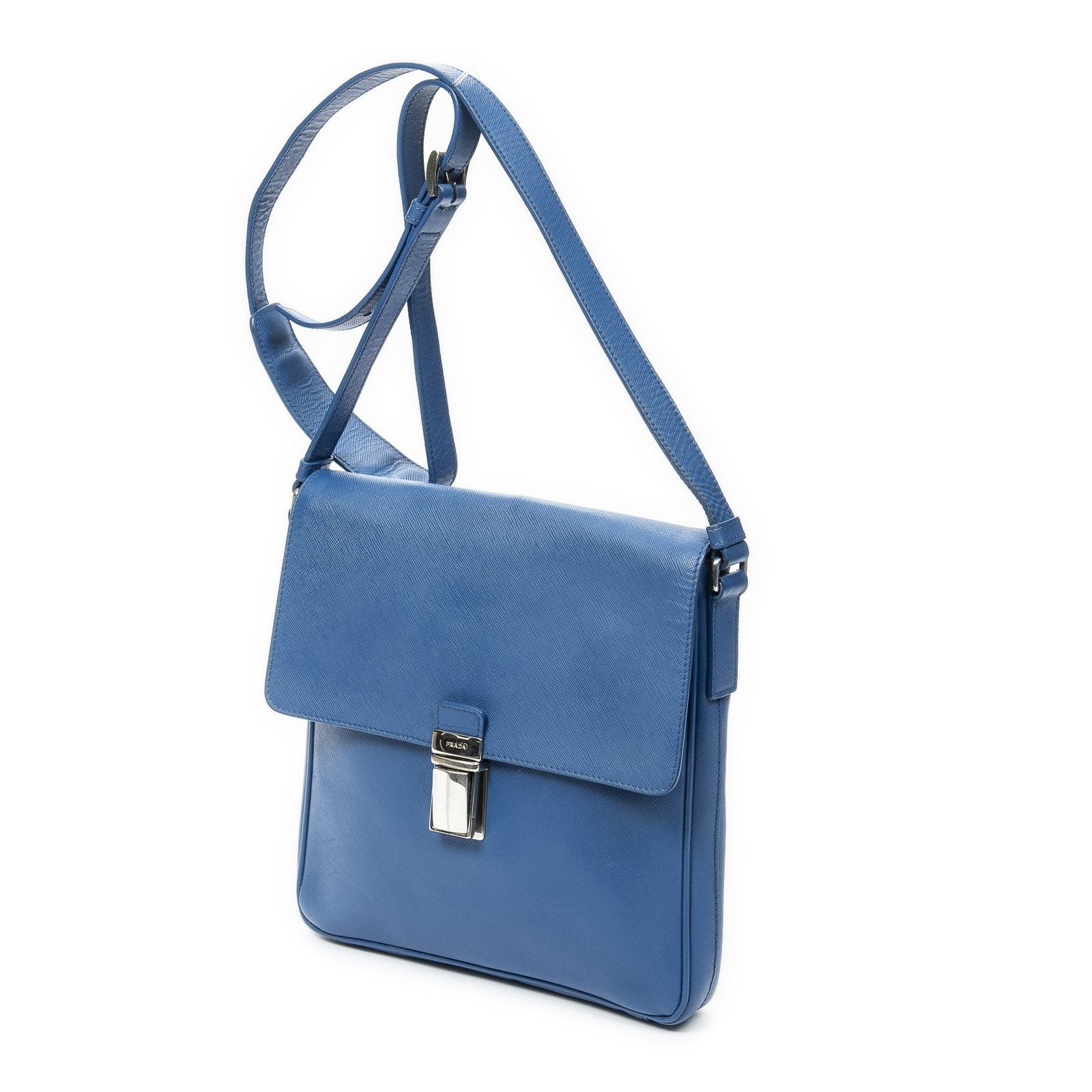 Prada Push Lock Flap Messenger Blue Saffiano Leather — view 2
