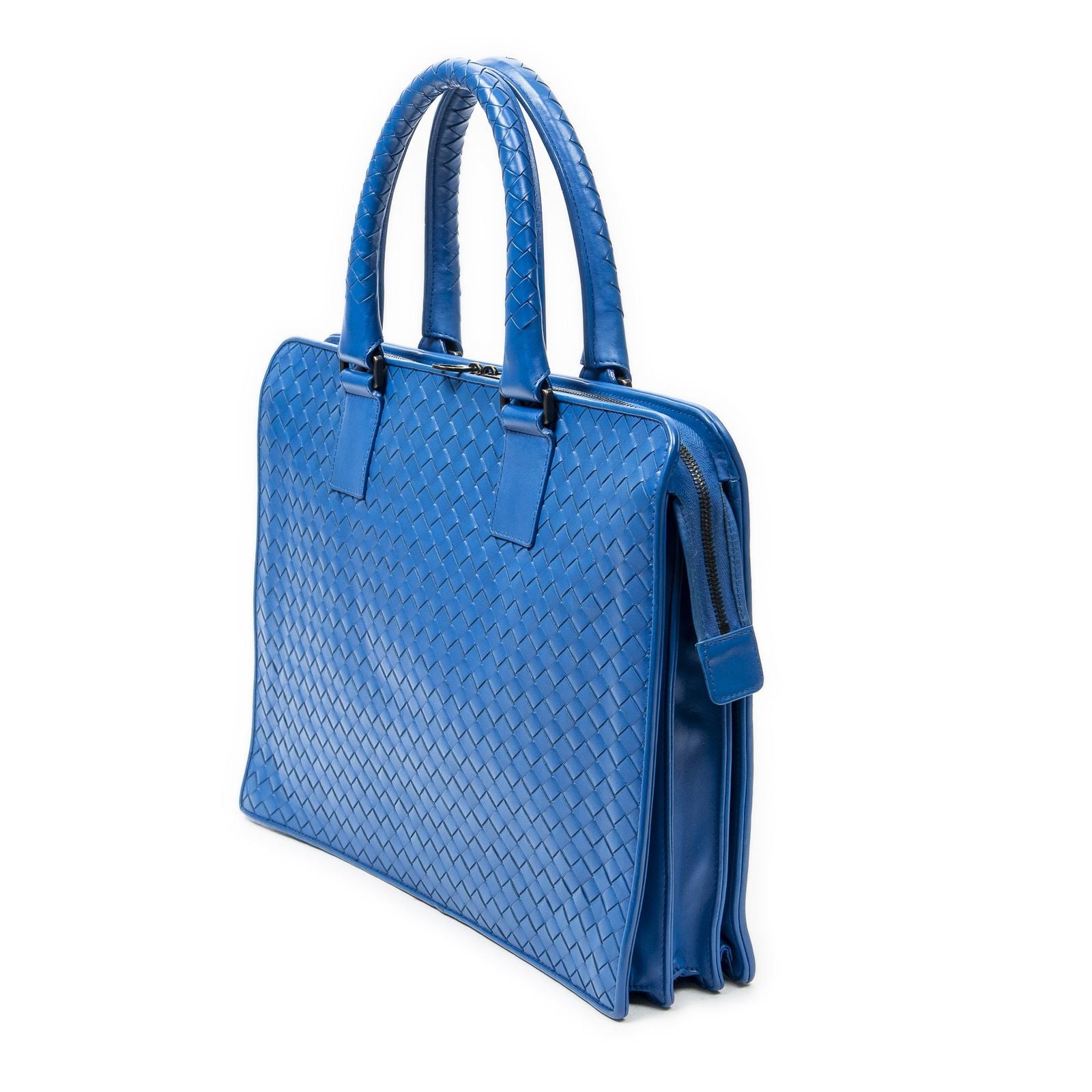 Bottega Veneta Business Bag Blue Intrecciato Leather — view 2