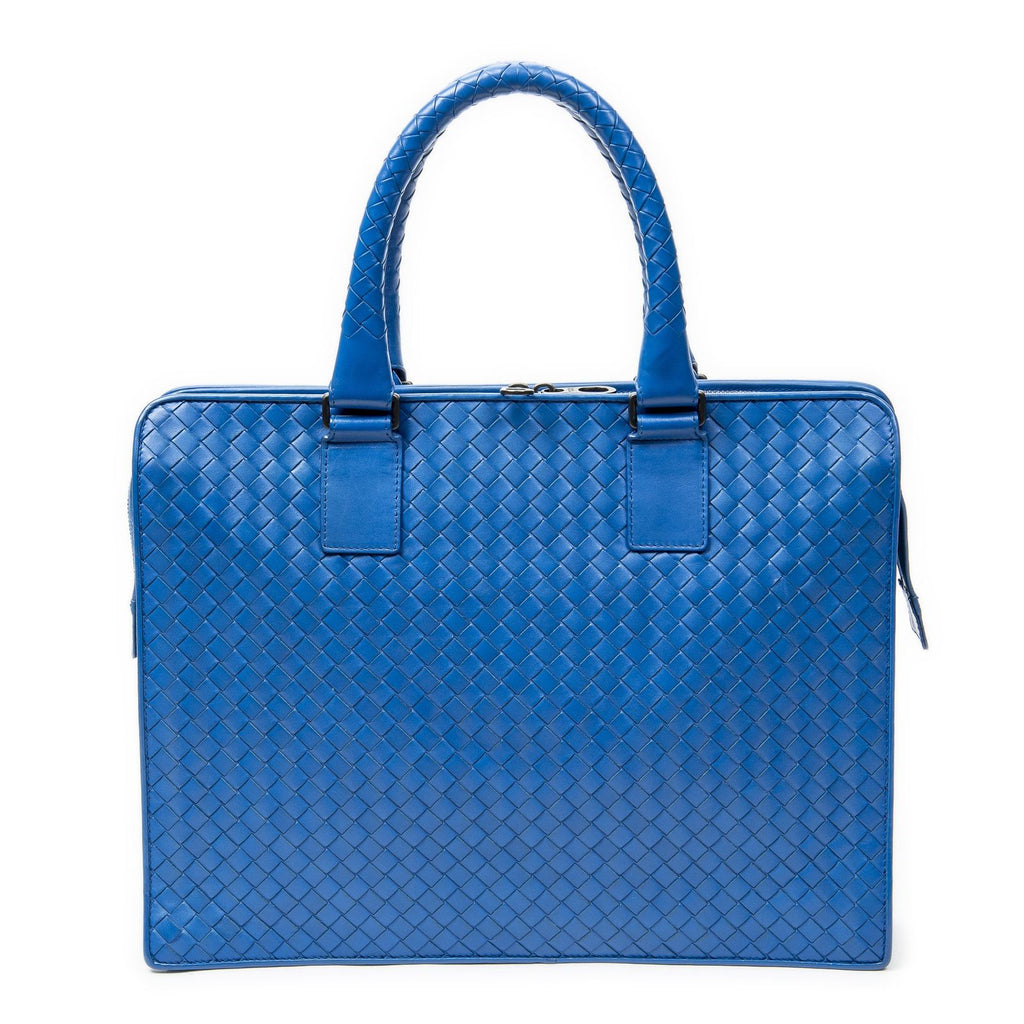 Bottega Veneta Business Bag Blue Intrecciato Leather