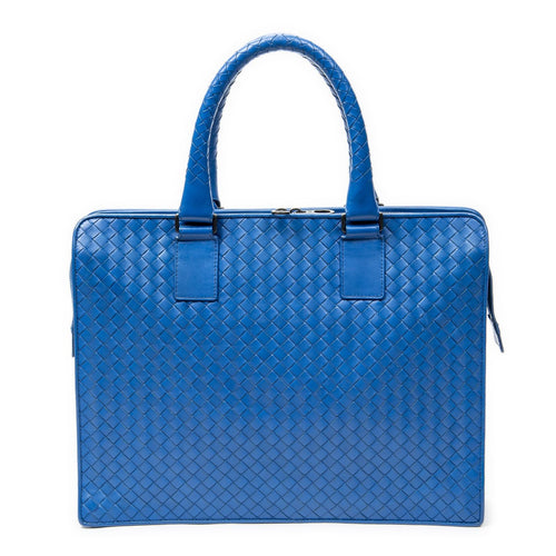 Bottega Veneta Business Bag Blue Intrecciato Leather