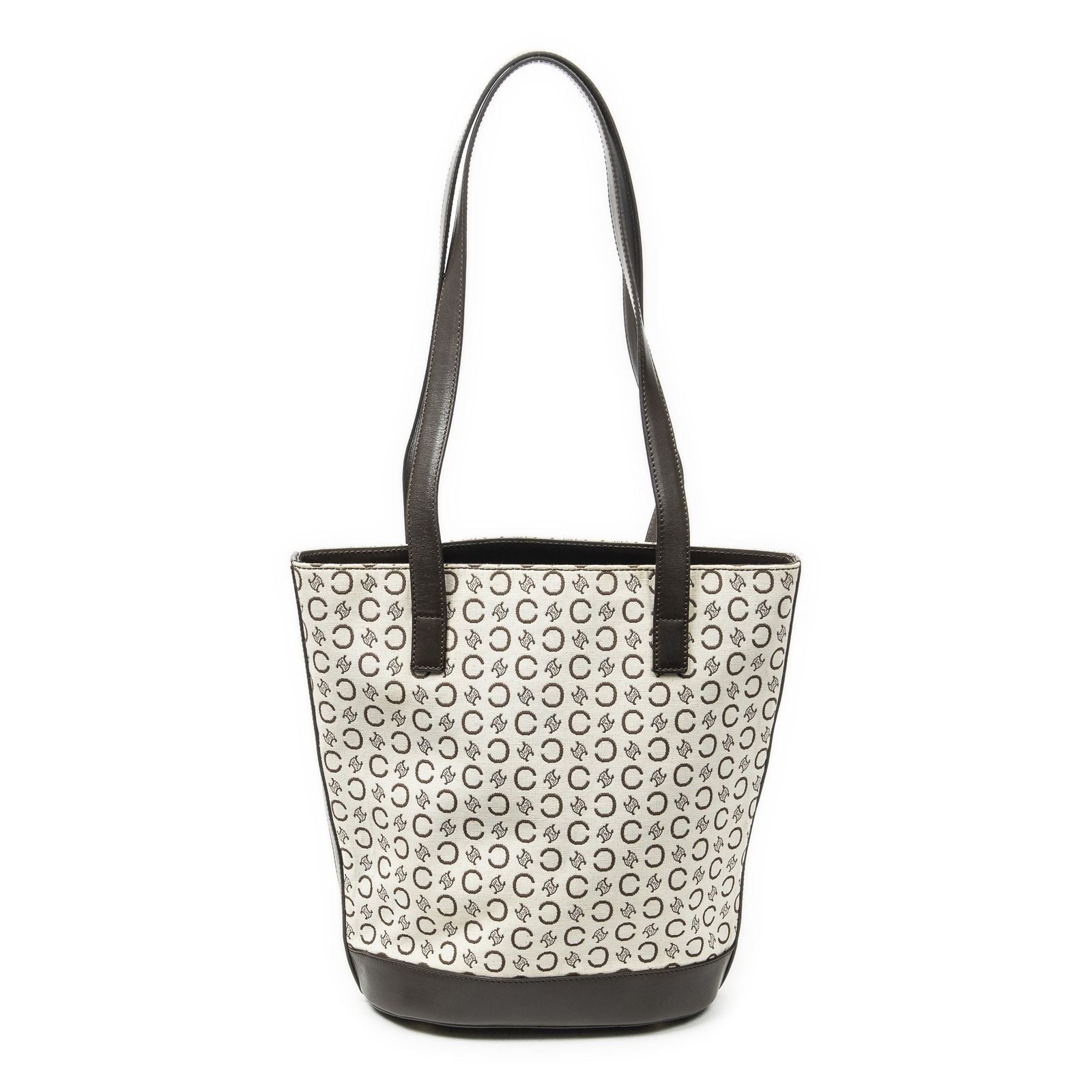 Celine Vintage Bucket Tote Beige Dark Brown C Macadam Canvas
