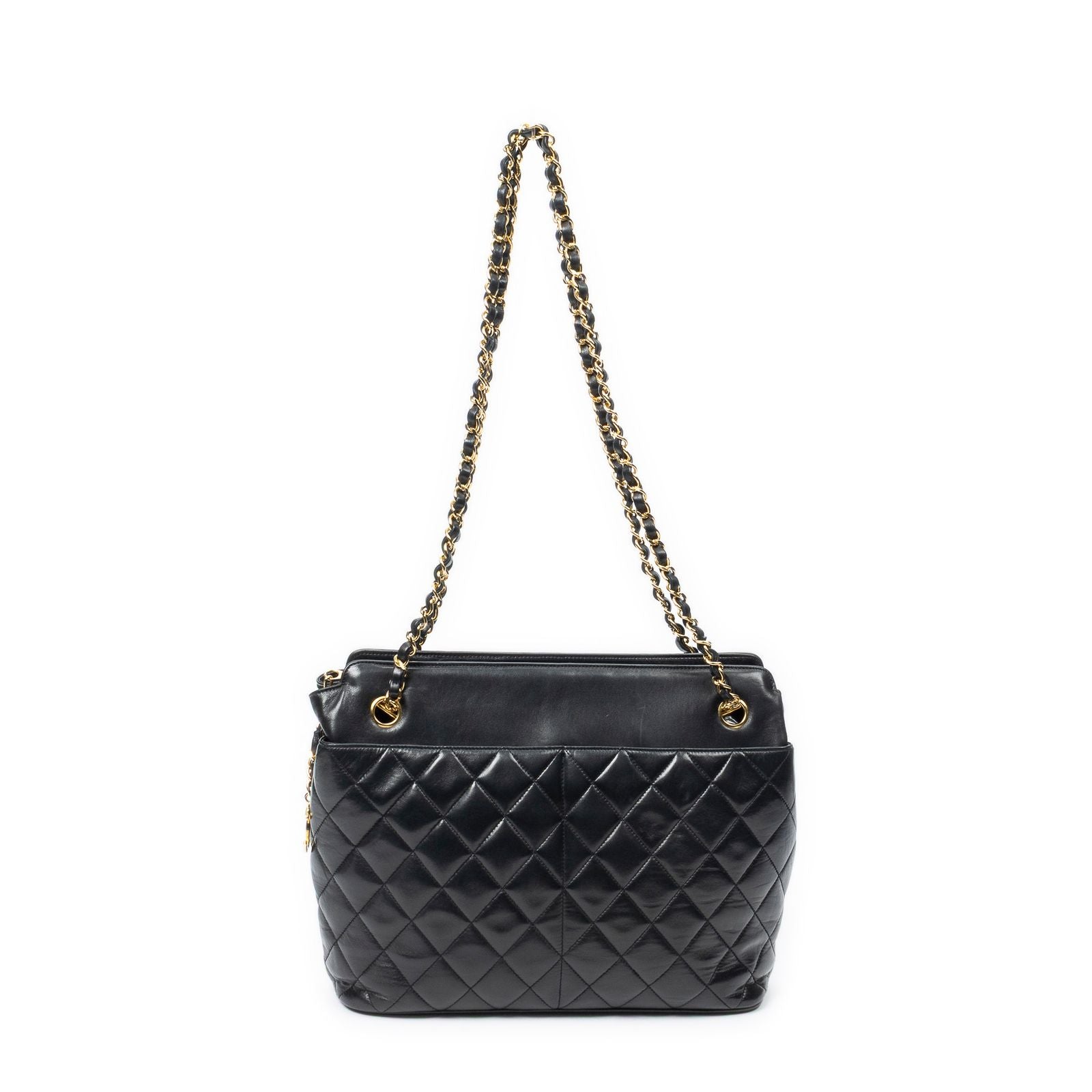 Chanel Vintage CC Chain Tote Black Quilted Lambskin Leather