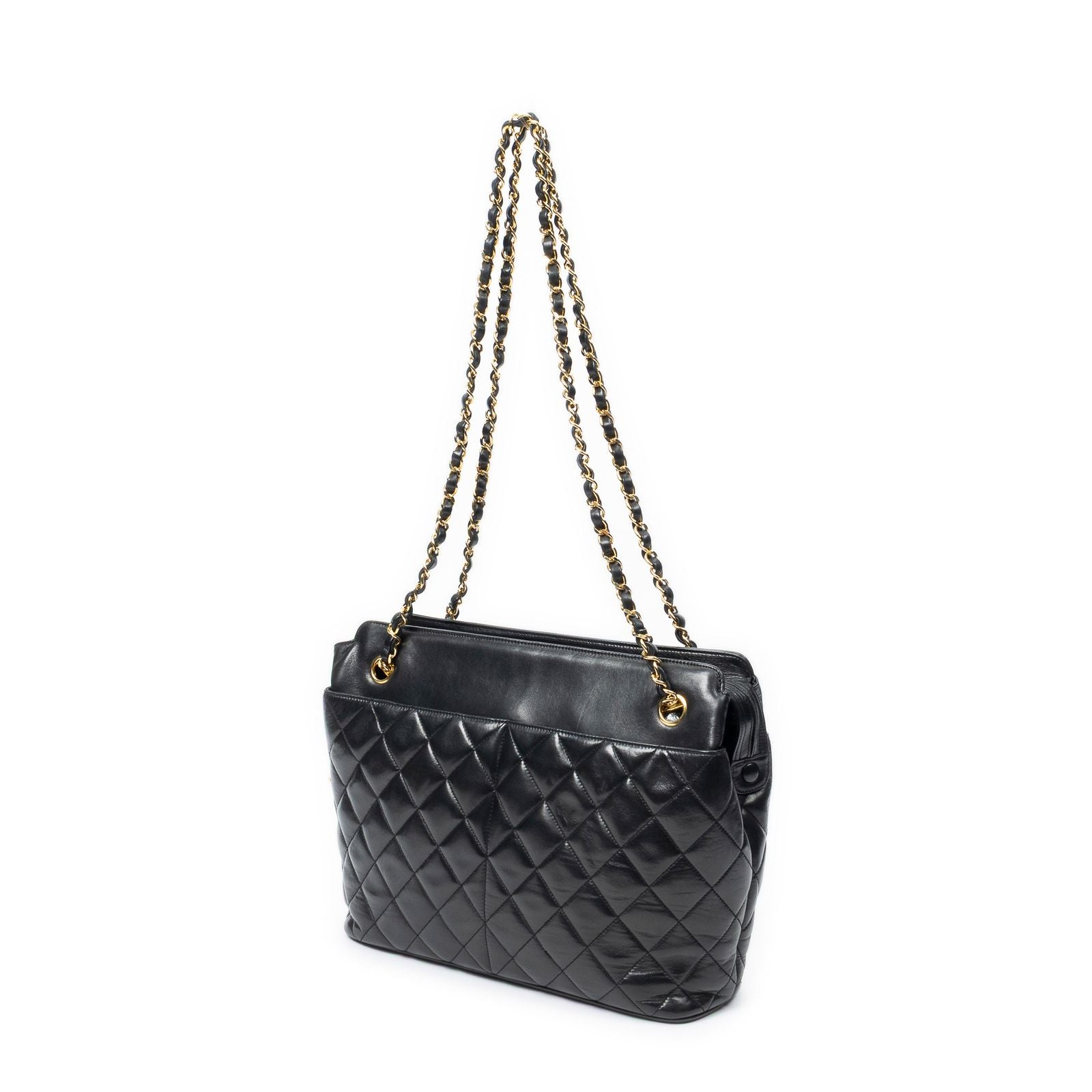 Chanel Vintage CC Chain Tote Black Quilted Lambskin Leather — view 2
