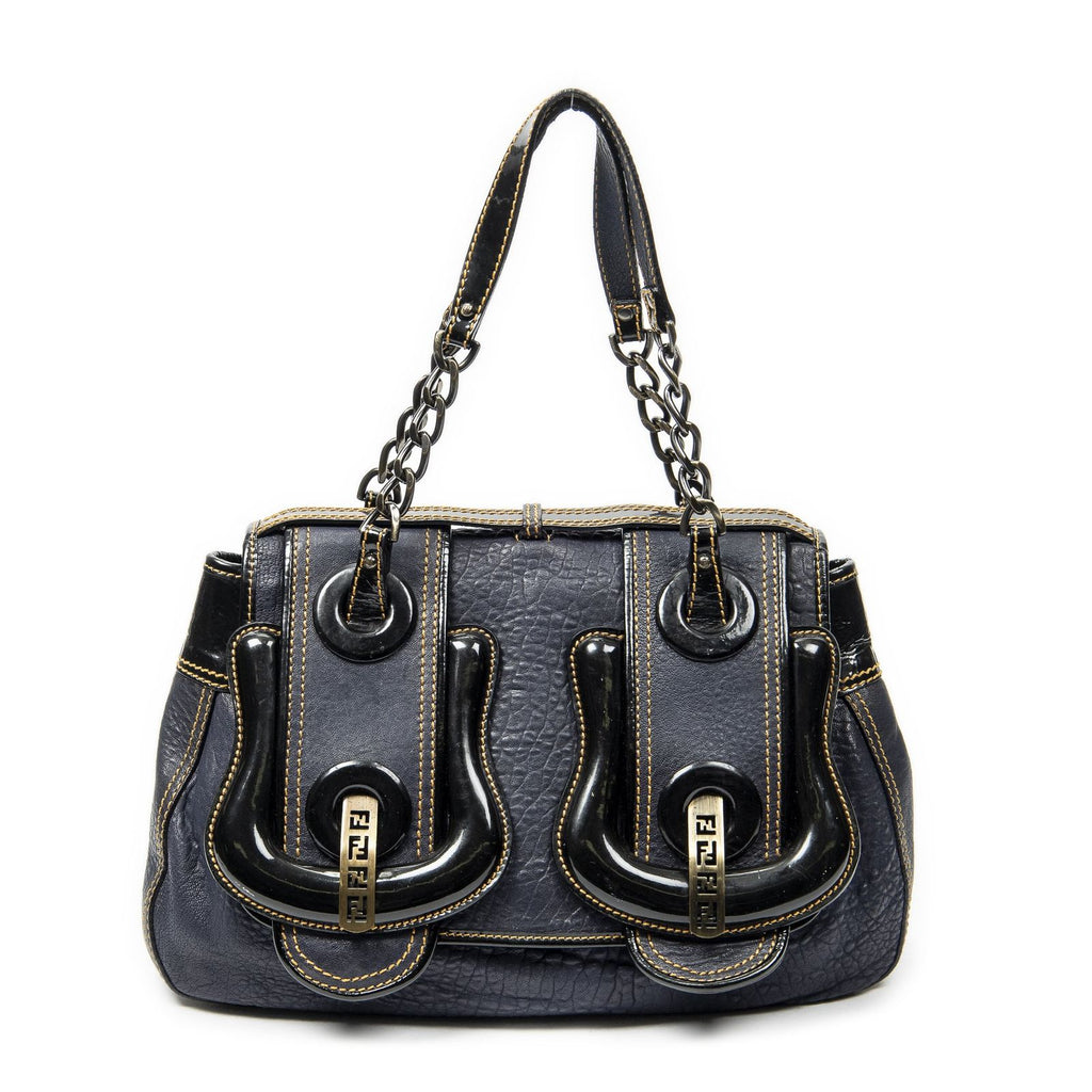 Fendi b Bag Navy Spike Calfskin Leather