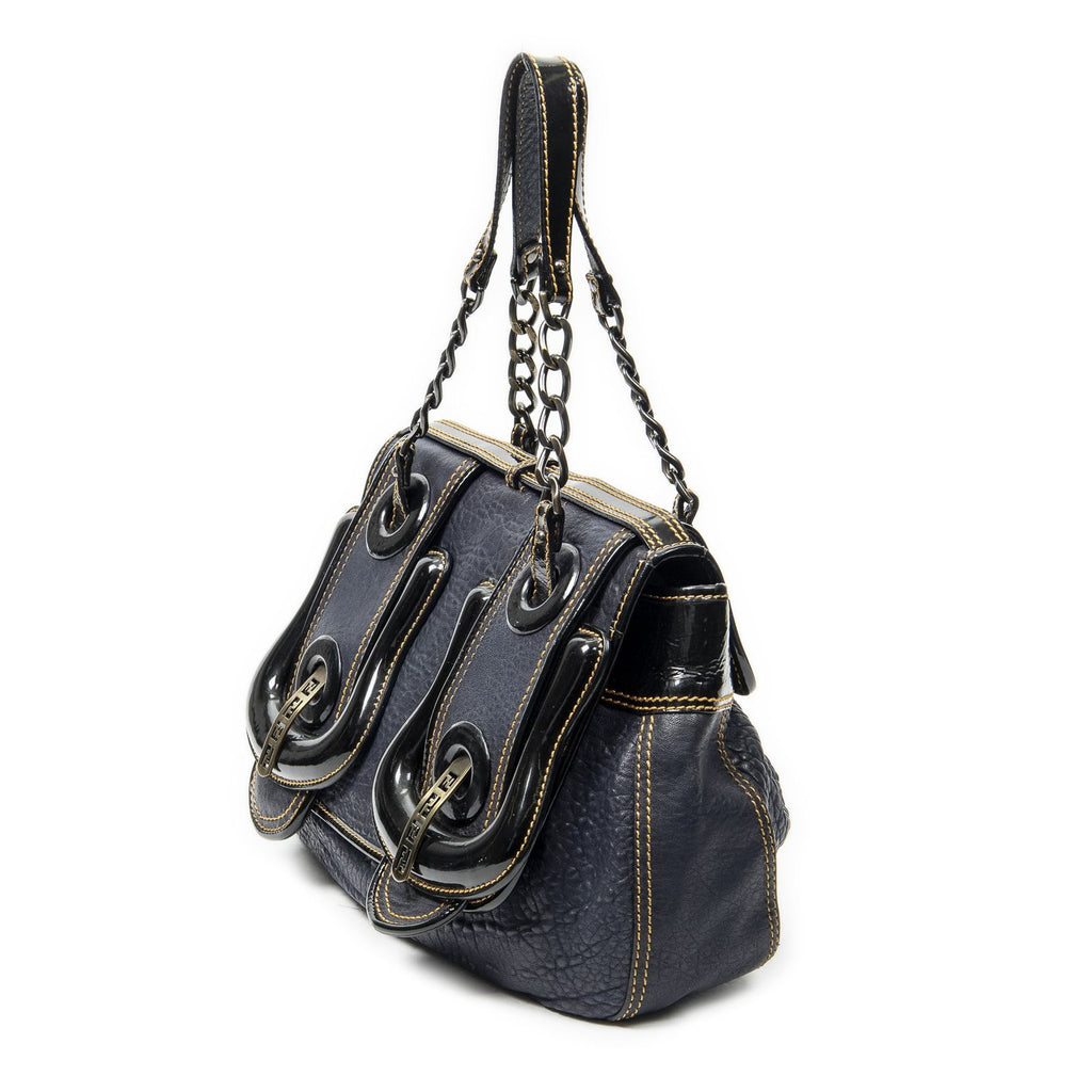 Fendi b Bag Navy Spike Calfskin Leather — view 2