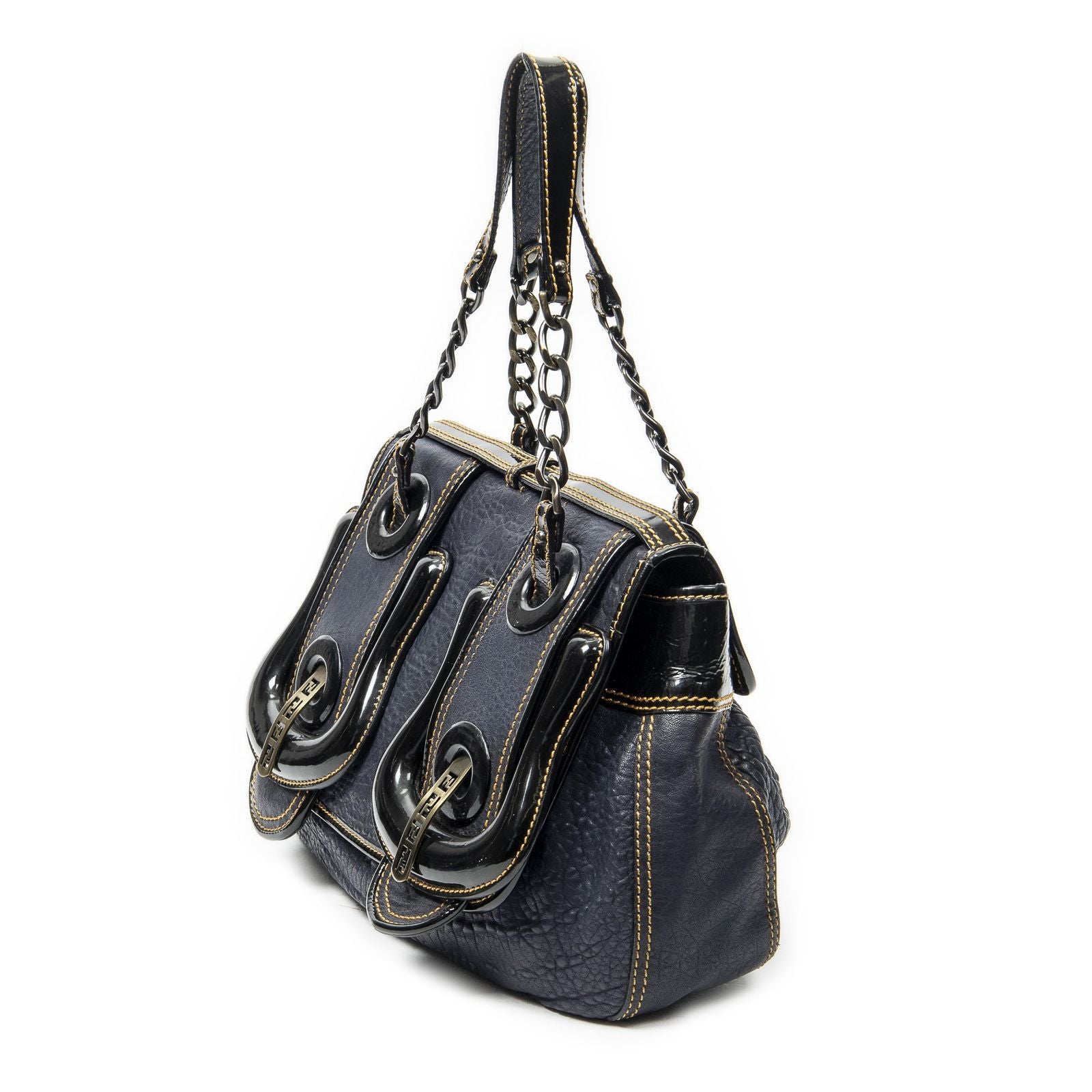 Fendi b Bag Navy Spike Calfskin Leather — view 2