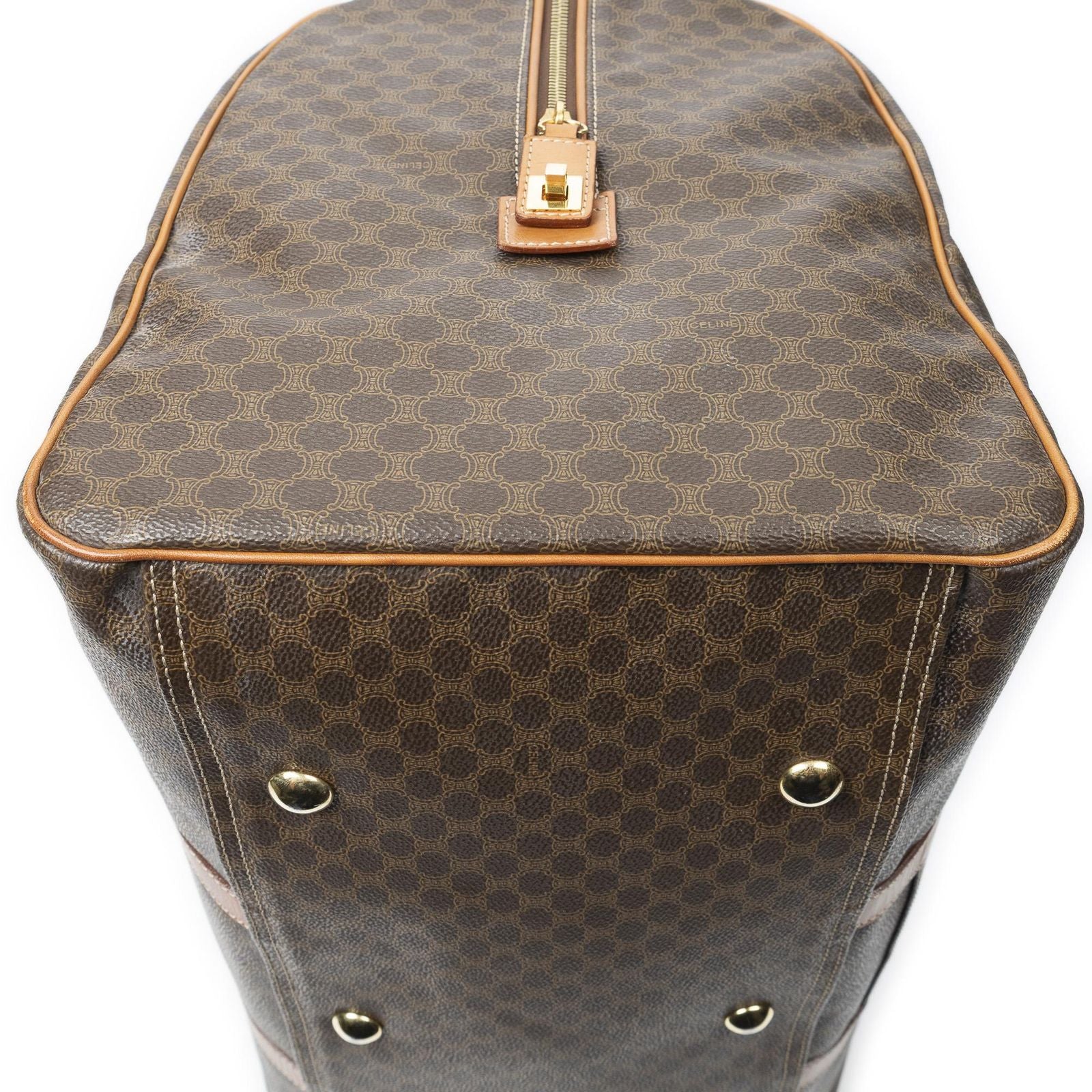 Celine Vintage Large Travel Boston Brown Macadam Canvas Shoulder — view 8