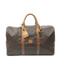 Celine Vintage Large Travel Boston Brown Macadam Canvas Shoulder