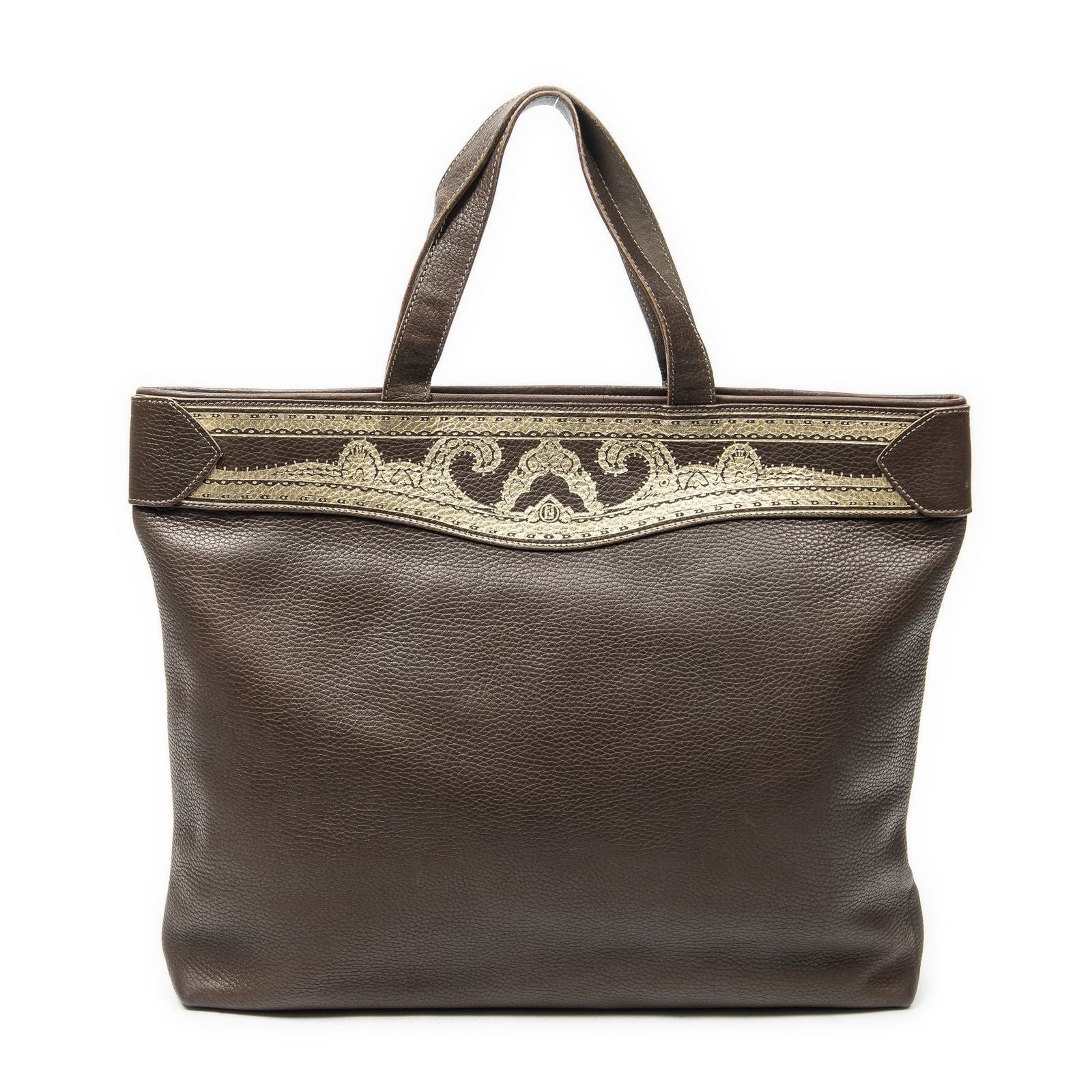 Fendi Vintage Large Tote Brown Grain Calf Skin Leather