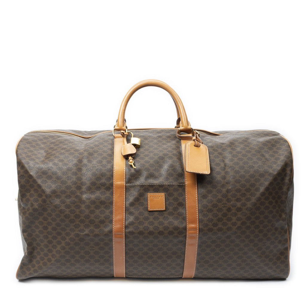 Celine Vintage Large Travel Boston Brown Macadam Canvas Shoulder