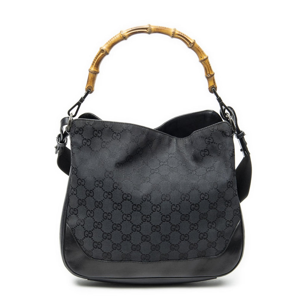 Gucci Pop Bamboo Top Handle Black GG Canvas