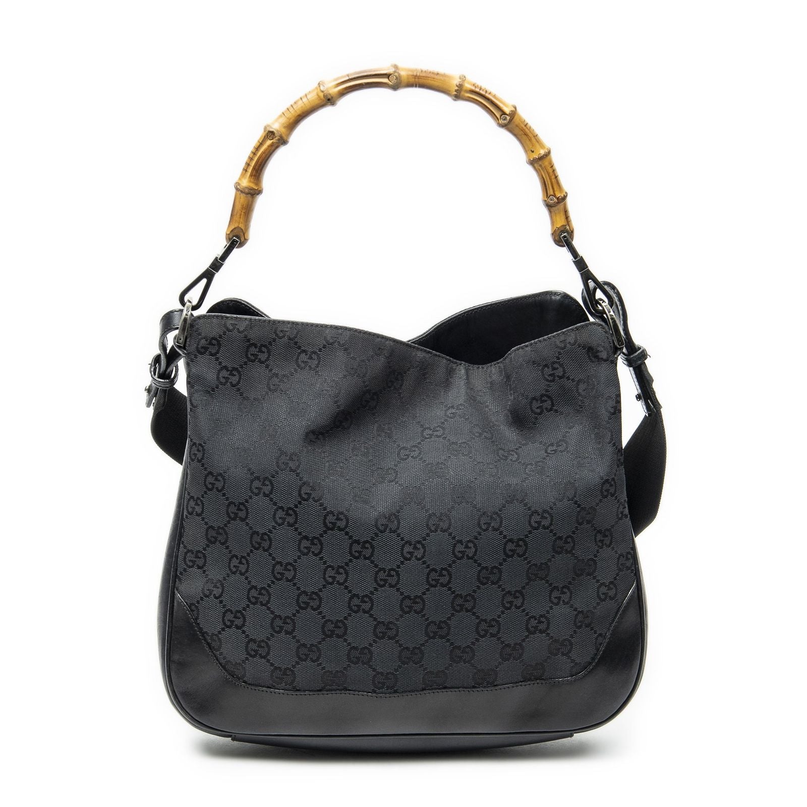 Gucci Pop Bamboo Top Handle Black GG Canvas
