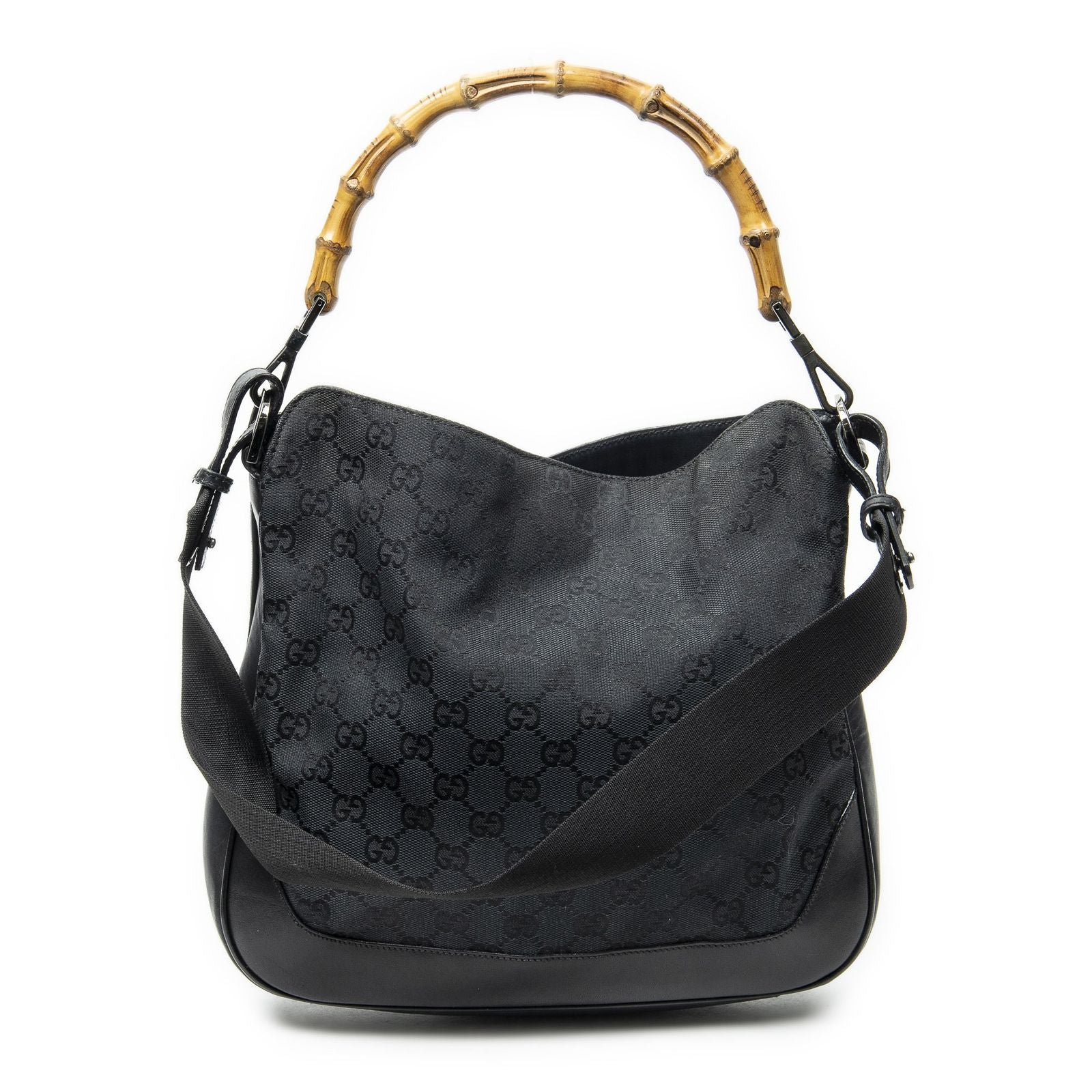 Gucci Pop Bamboo Top Handle Black GG Canvas — view 5