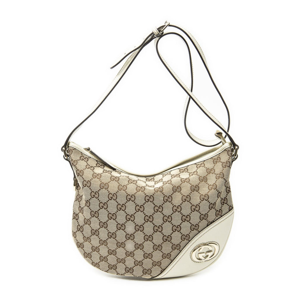 Gucci Medium New Britt Half Moon Crossbody Beige Ivory GG Canvas