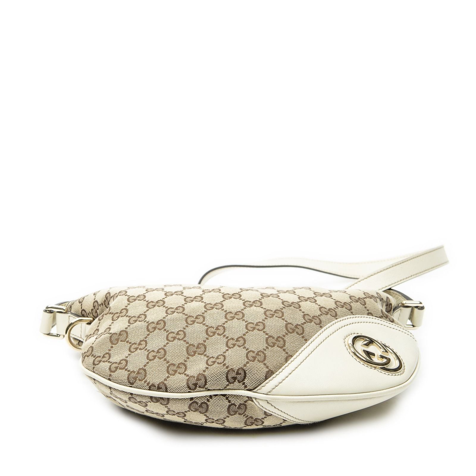 Gucci Medium New Britt Half Moon Crossbody Beige Ivory GG Canvas — view 6