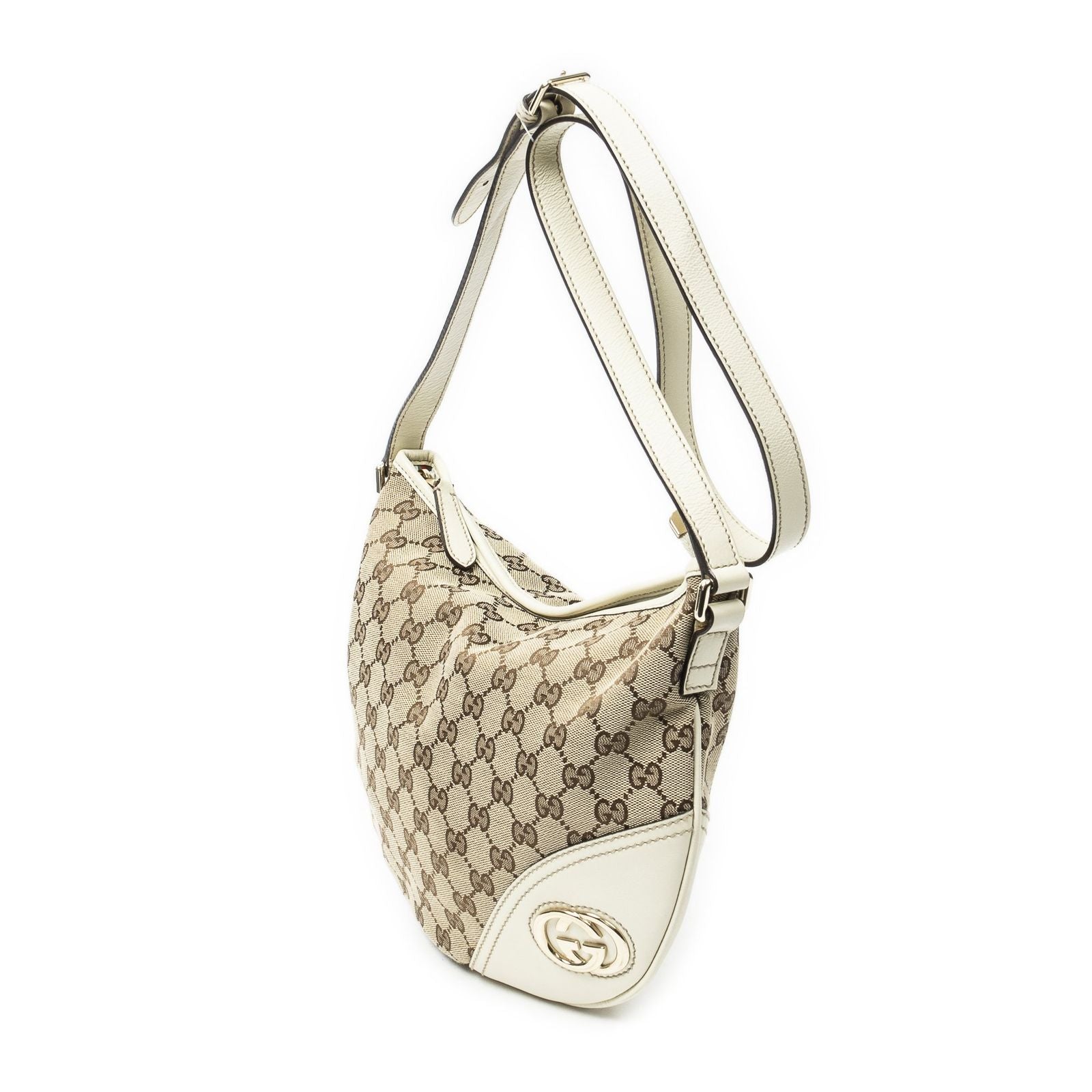 Gucci Medium New Britt Half Moon Crossbody Beige Ivory GG Canvas — view 2