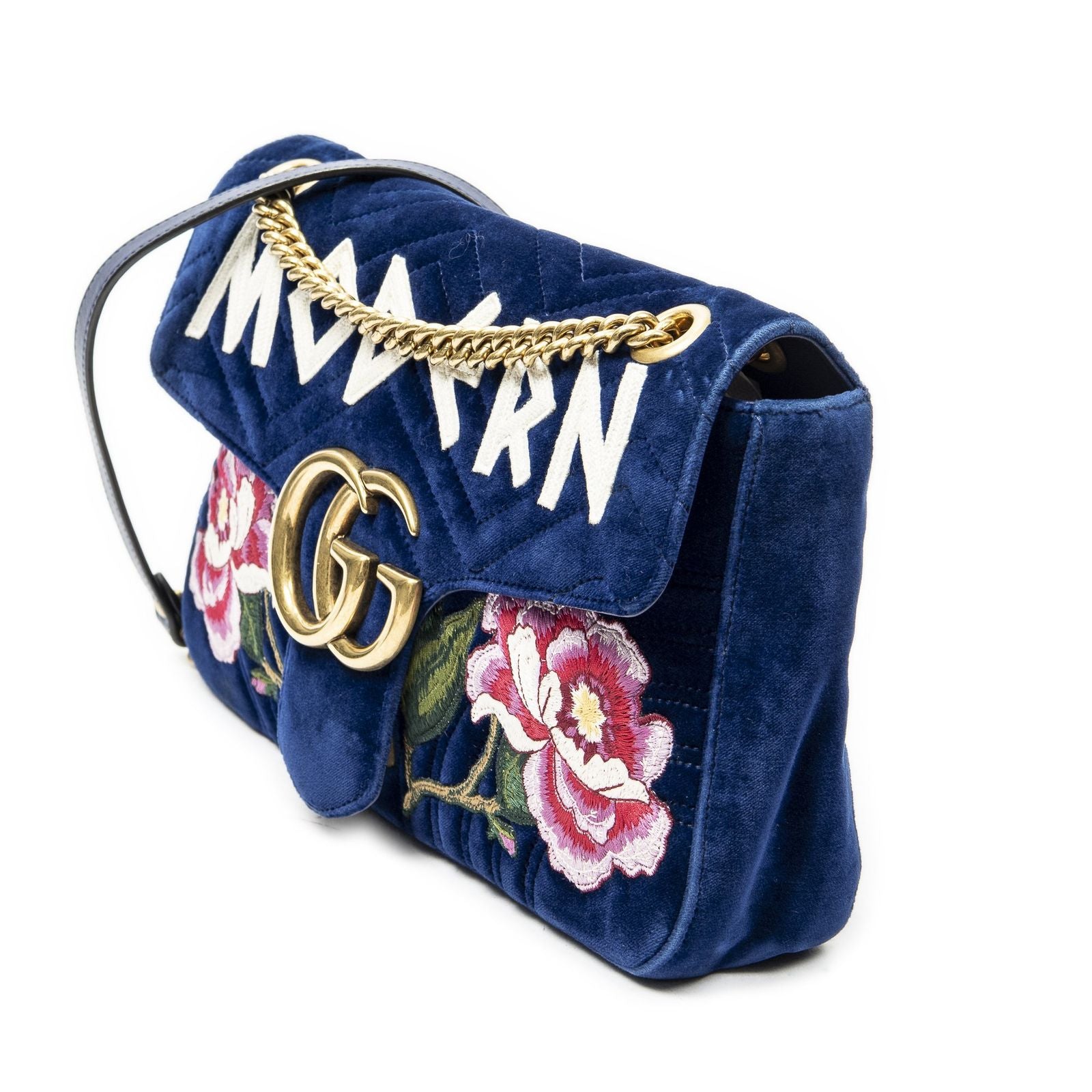 Gucci Medium GG Marmont Flap Royal Blue Embroidery Canvas — view 2