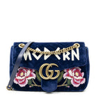 Gucci Medium GG Marmont Flap Royal Blue Embroidery Canvas