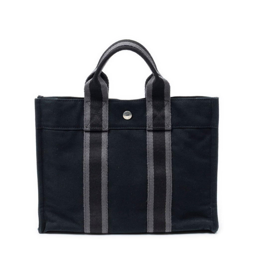 Hermes Fourre Tout Black Gray Toile Officier Tote