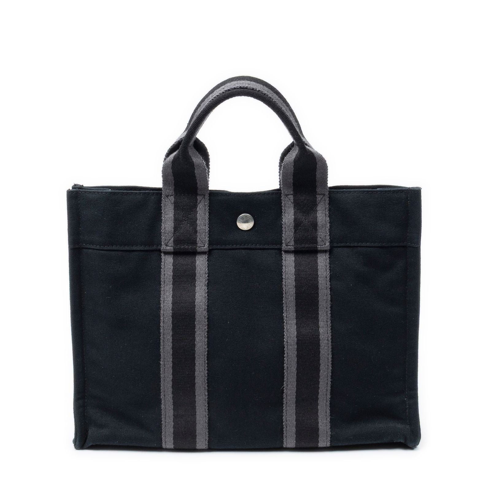 Hermes Fourre Tout Black Gray Toile Officier Tote