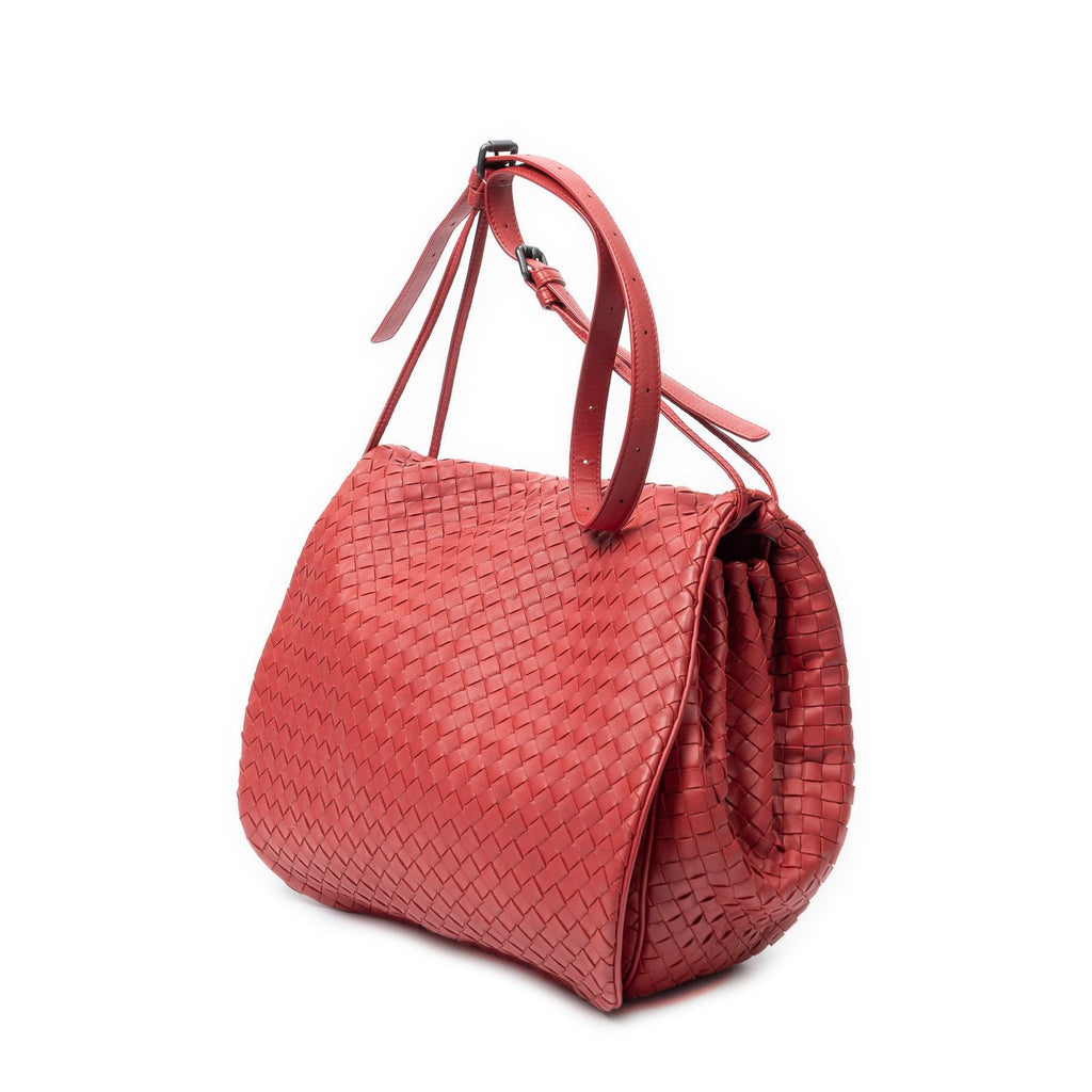 Bottega Veneta Drawstring Flap Messenger Bag Red Intrecciato Leather — view 2