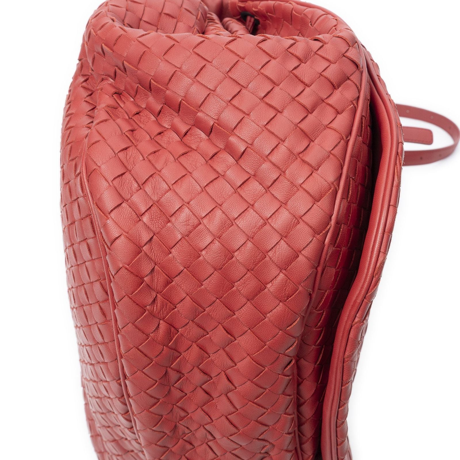 Bottega Veneta Drawstring Flap Messenger Bag Red Intrecciato Leather — view 8