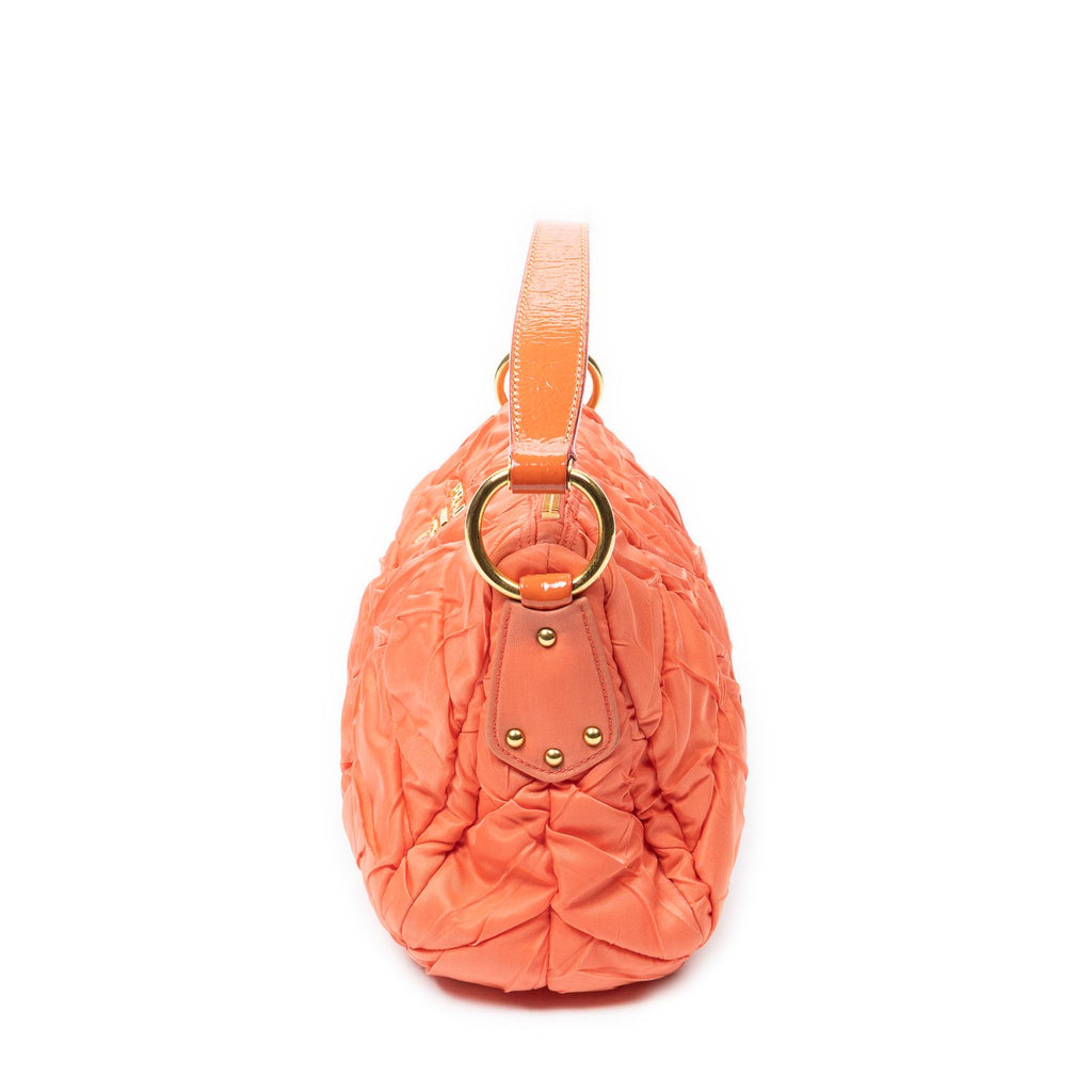 Prada Quilted Zip Hobo Orange Matelasse Nylon Canvas — view 3