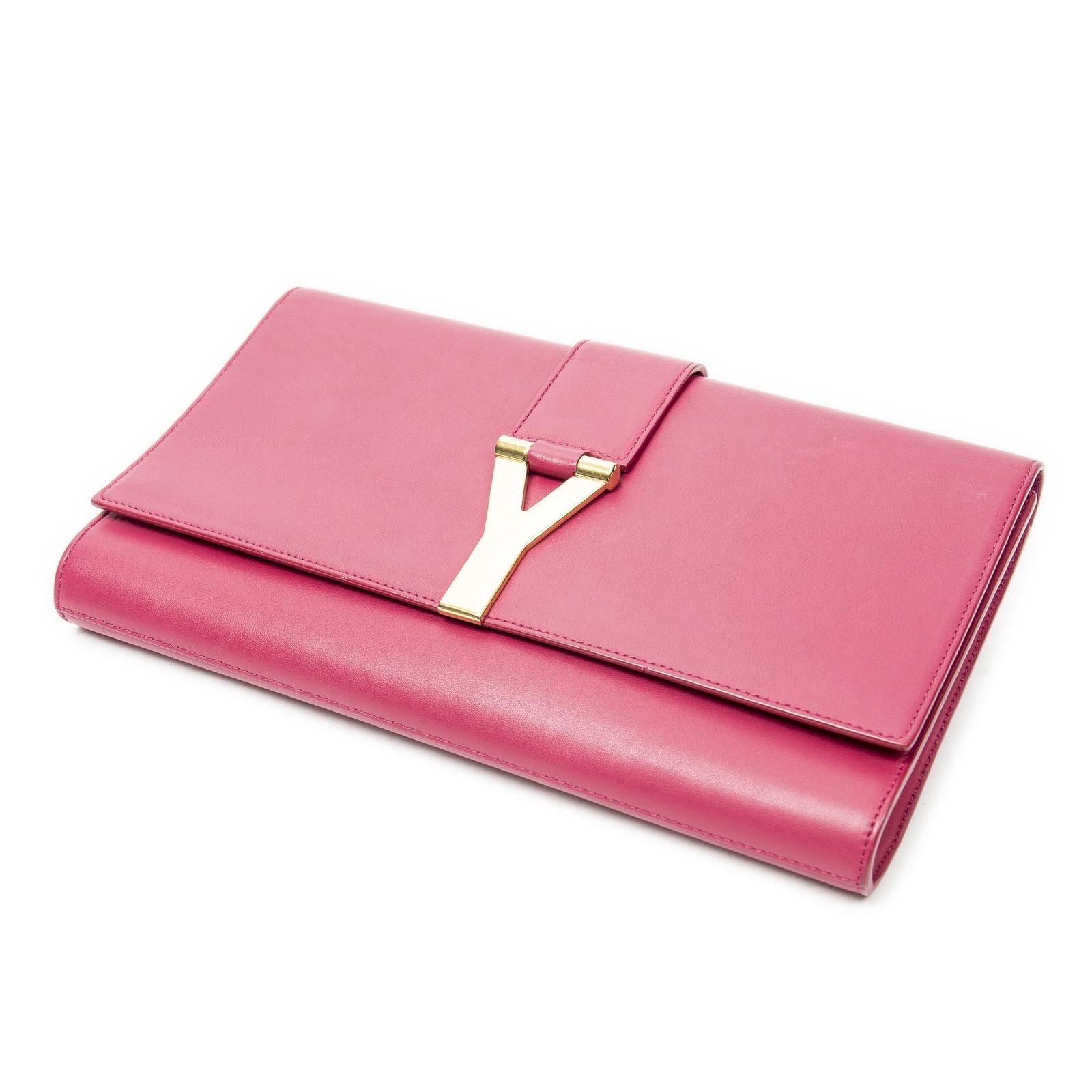 Saint Laurent Line Clutch Pink Calfskin Leather