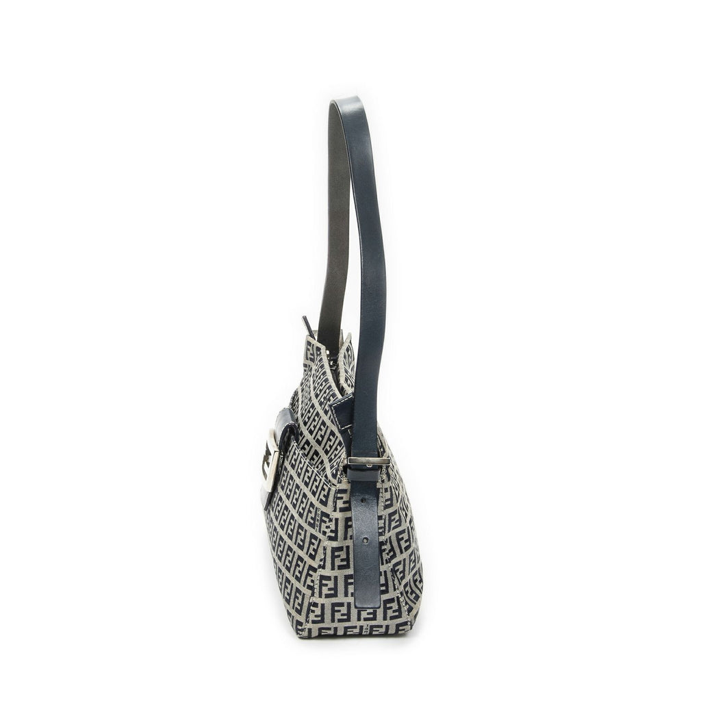 Fendi Front Slip Pocket Shoulder Tote Gray Navy Zucchino Canvas — view 3