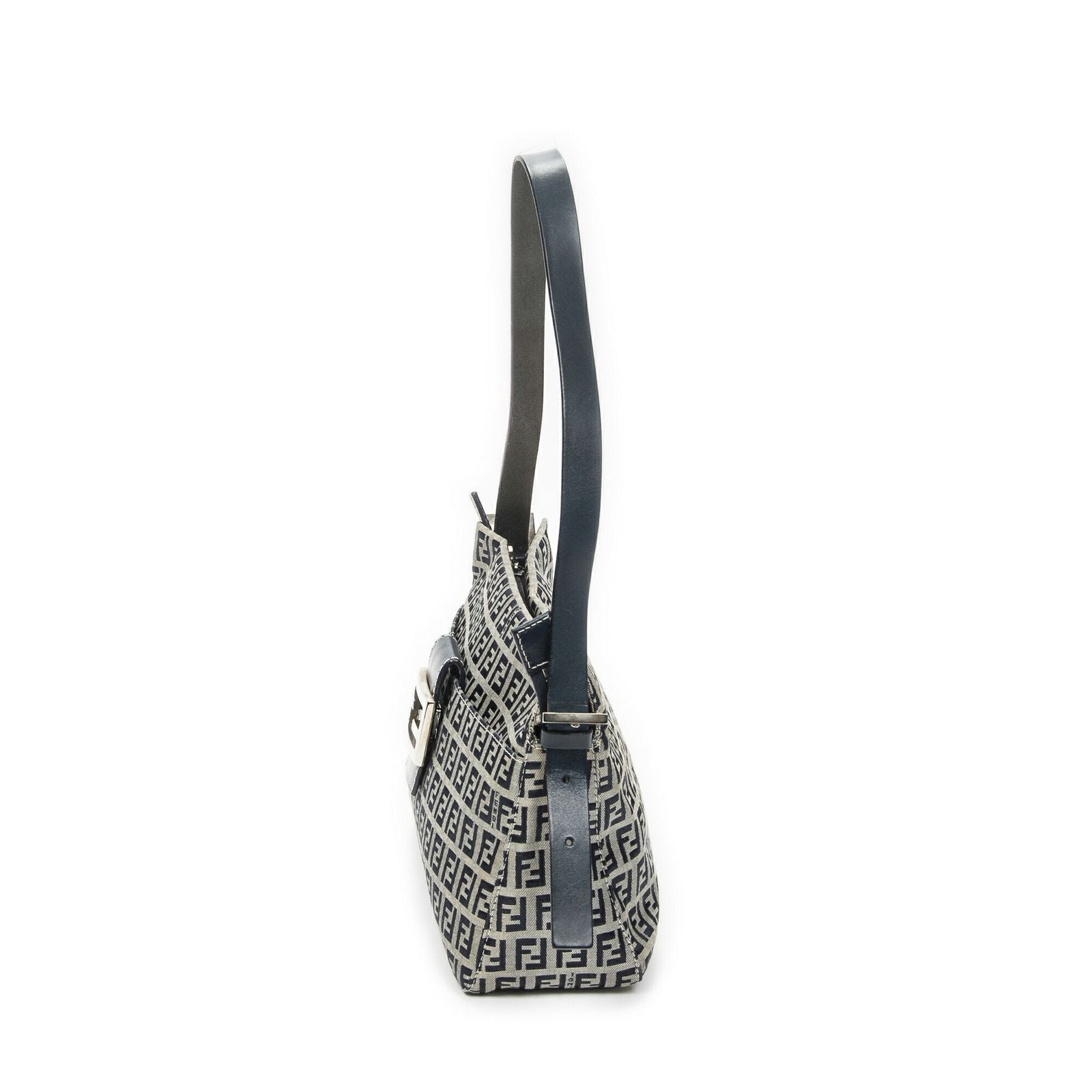 Fendi Front Slip Pocket Shoulder Tote Gray Navy Zucchino Canvas — view 3