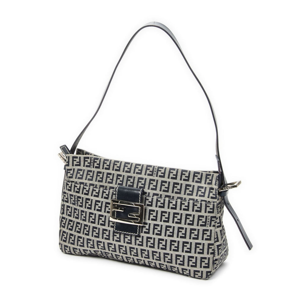 Fendi Front Slip Pocket Shoulder Tote Gray Navy Zucchino Canvas — view 2