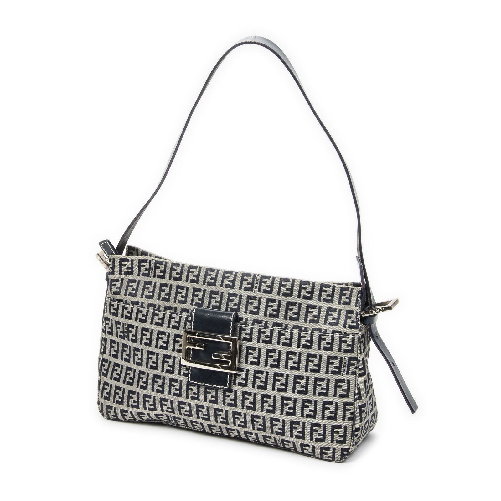 Fendi Front Slip Pocket Shoulder Tote Gray Navy Zucchino Canvas — view 2