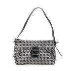 Fendi Front Slip Pocket Shoulder Tote Gray Navy Zucchino Canvas
